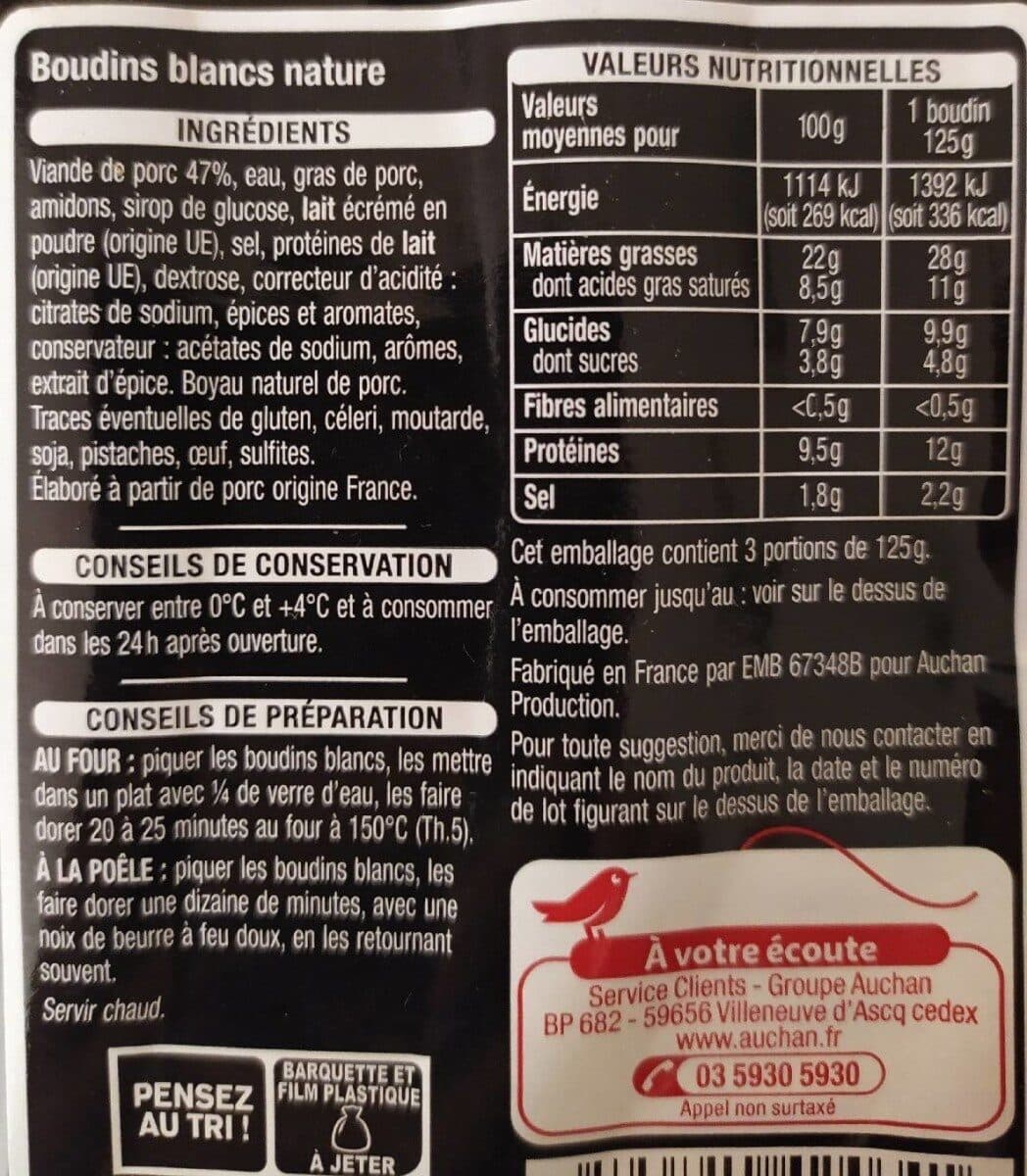 Auchan Boudins blancs nature packshot