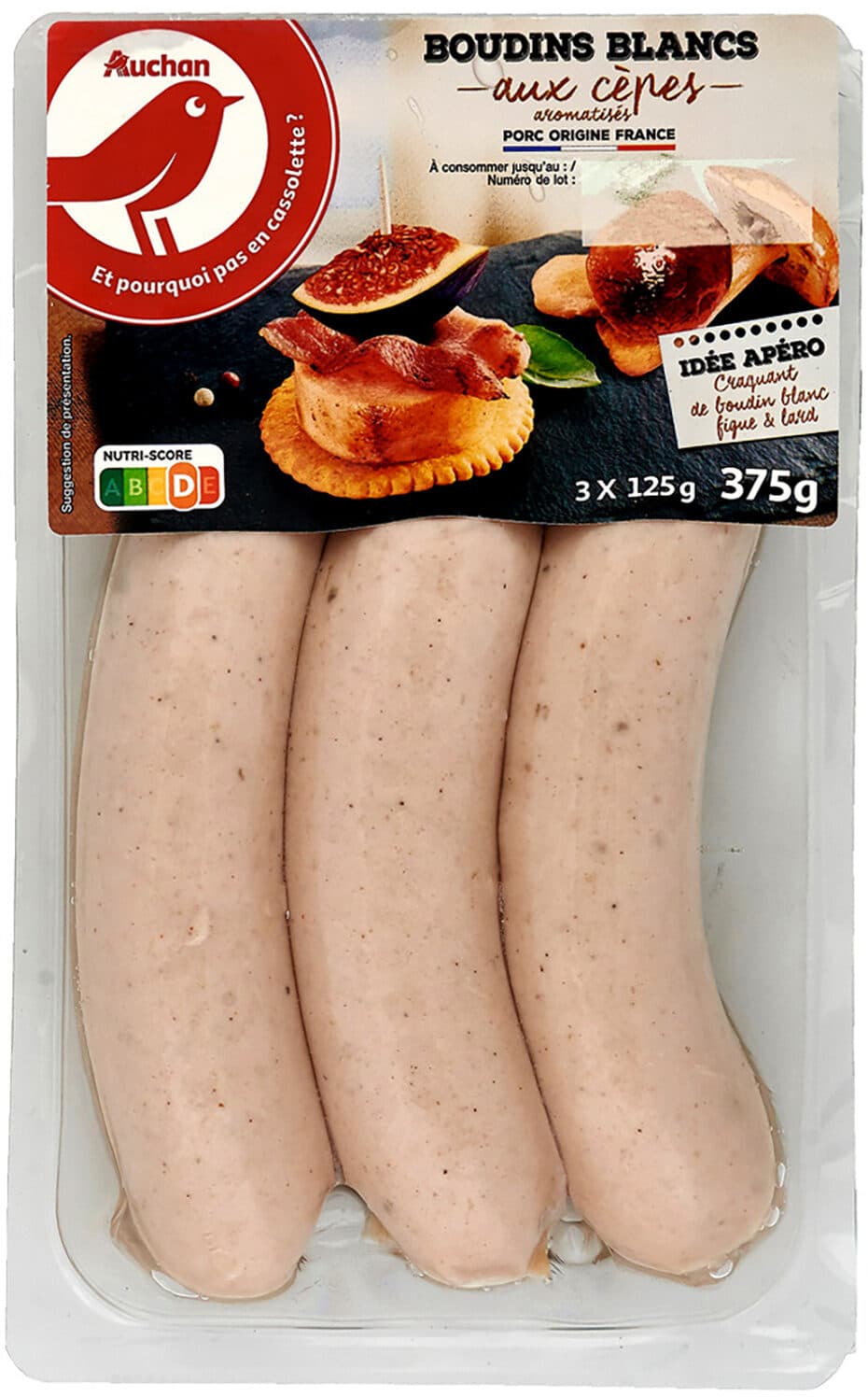 Auchan Boudins blancs aux cèpes, aromatisés packshot