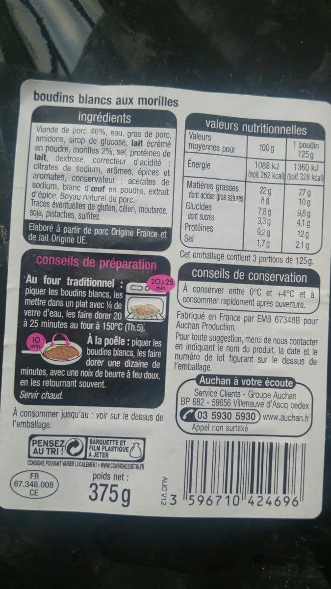Auchan Boudins blancs aux morilles packshot