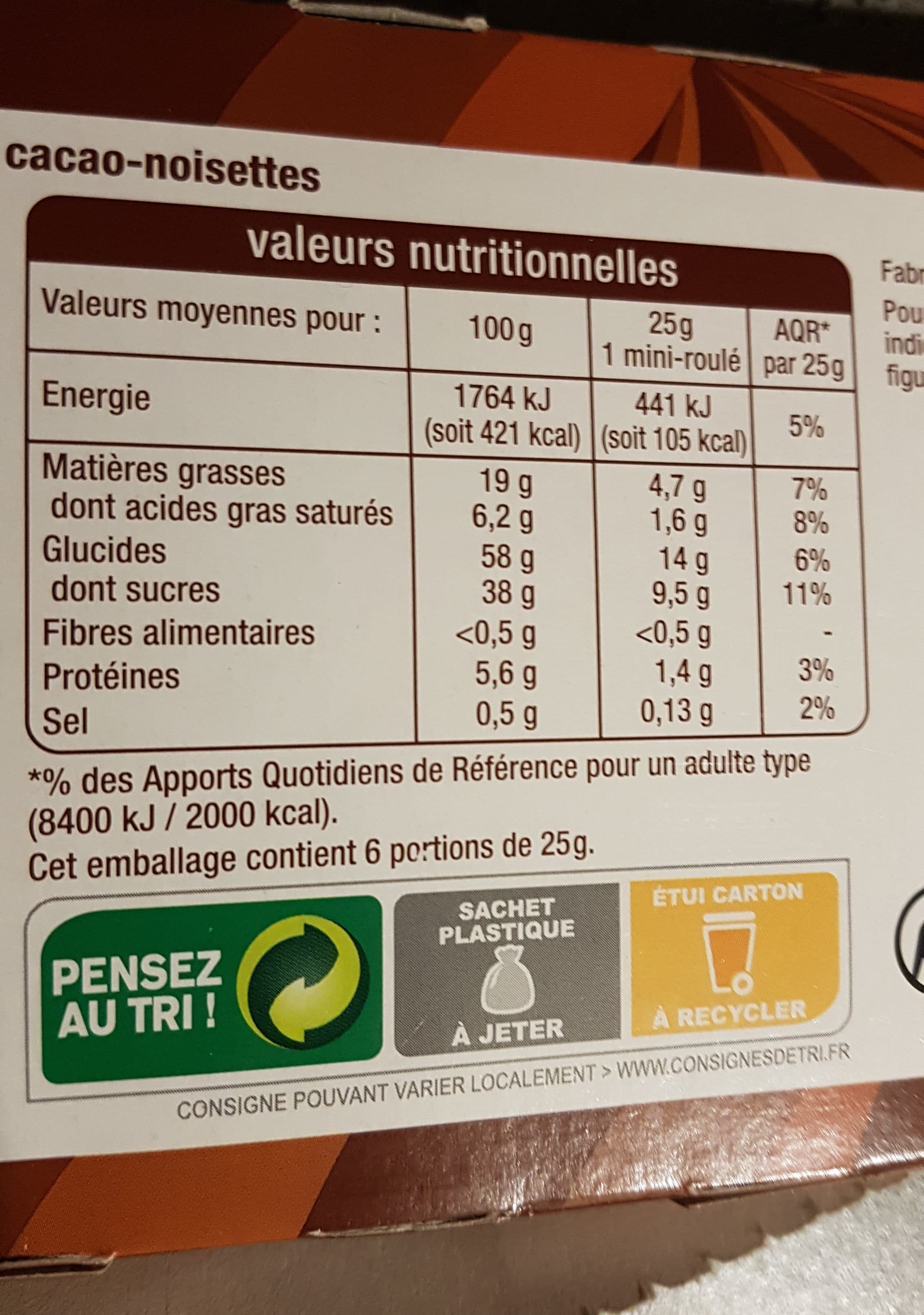 Auchan Mini roulés cacao noisettes packshot