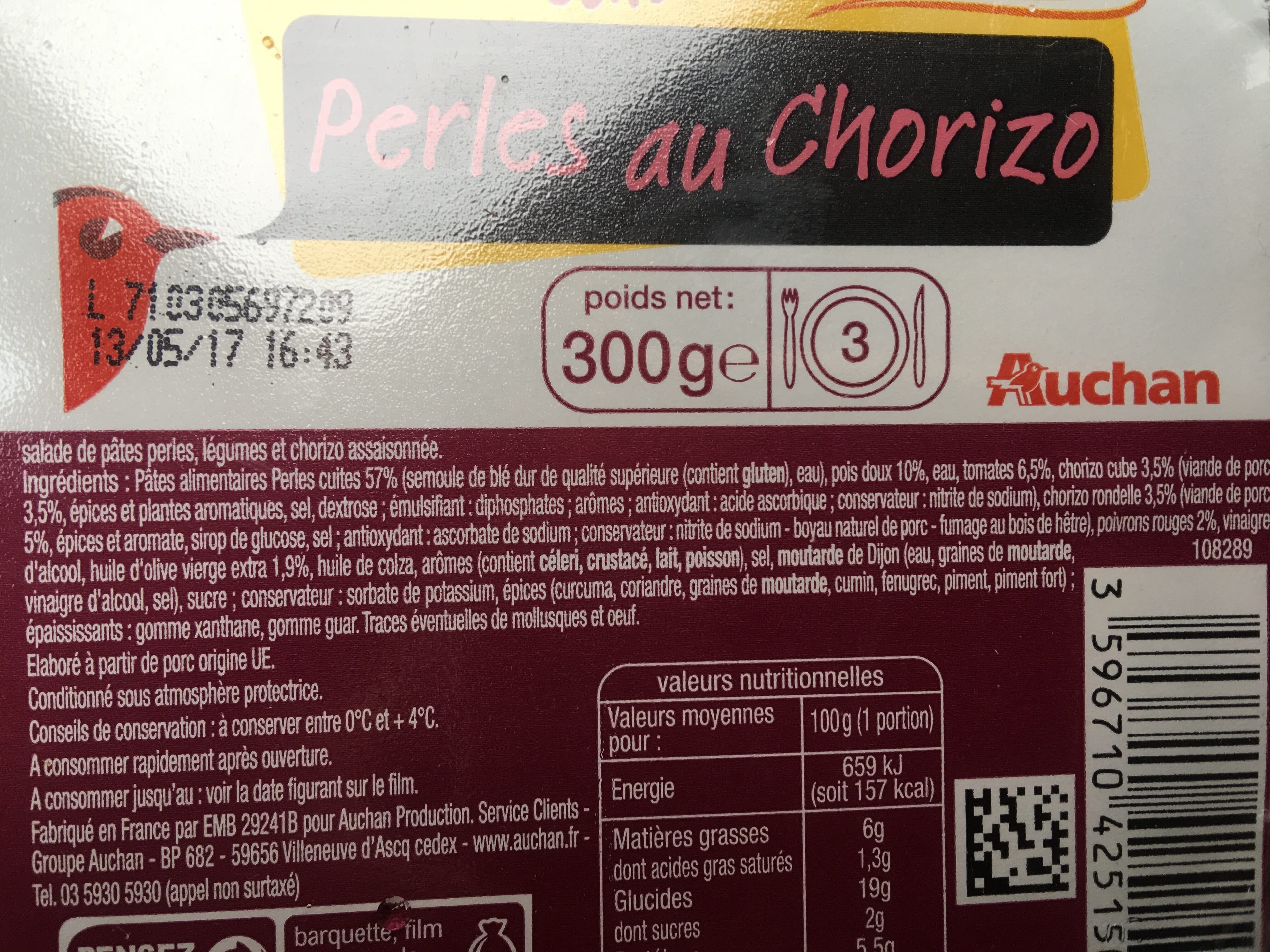 Auchan Perles chorizo petits pois et tomate packshot
