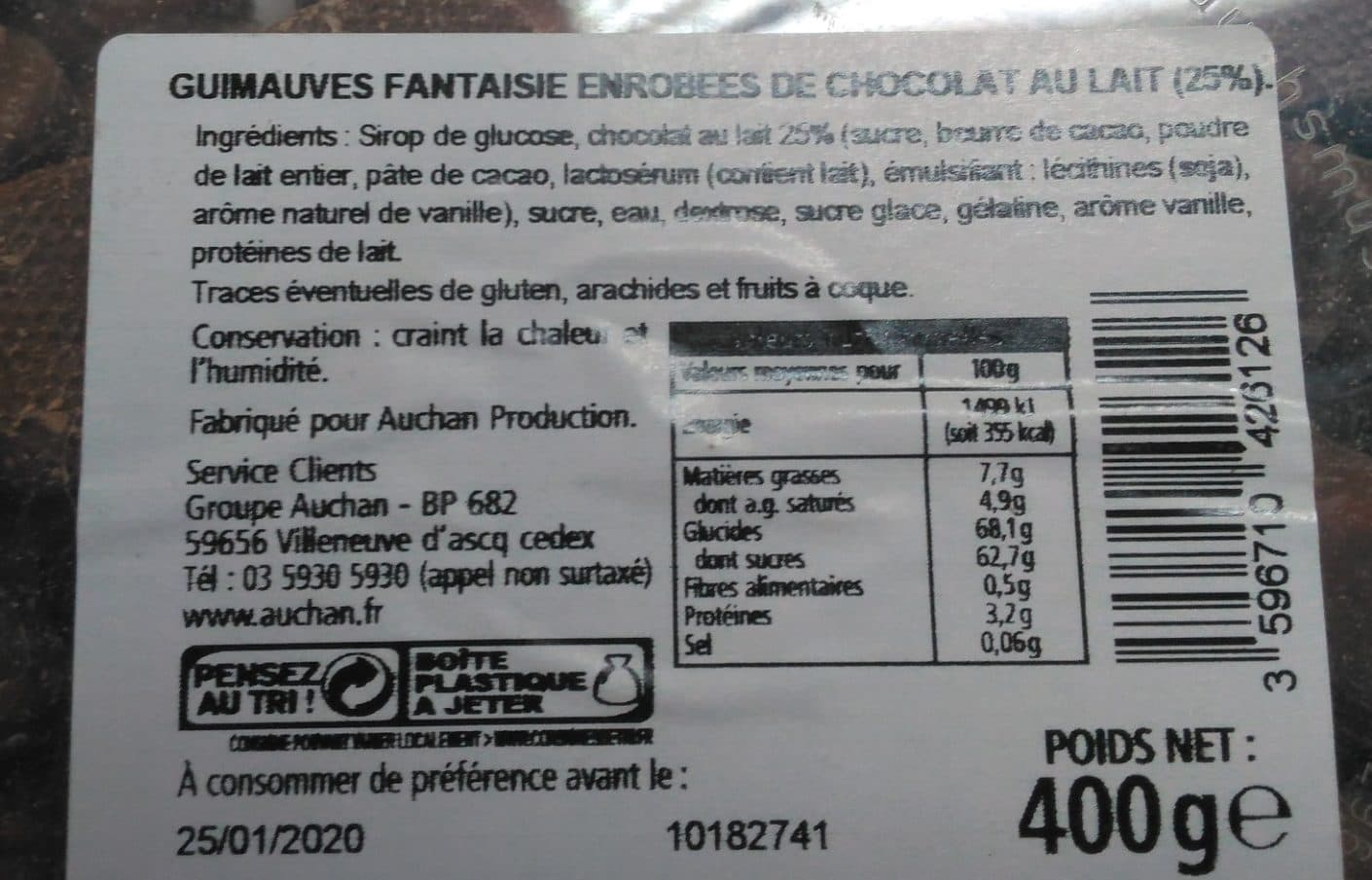 Auchan Les guimauves chocolat au lait packshot