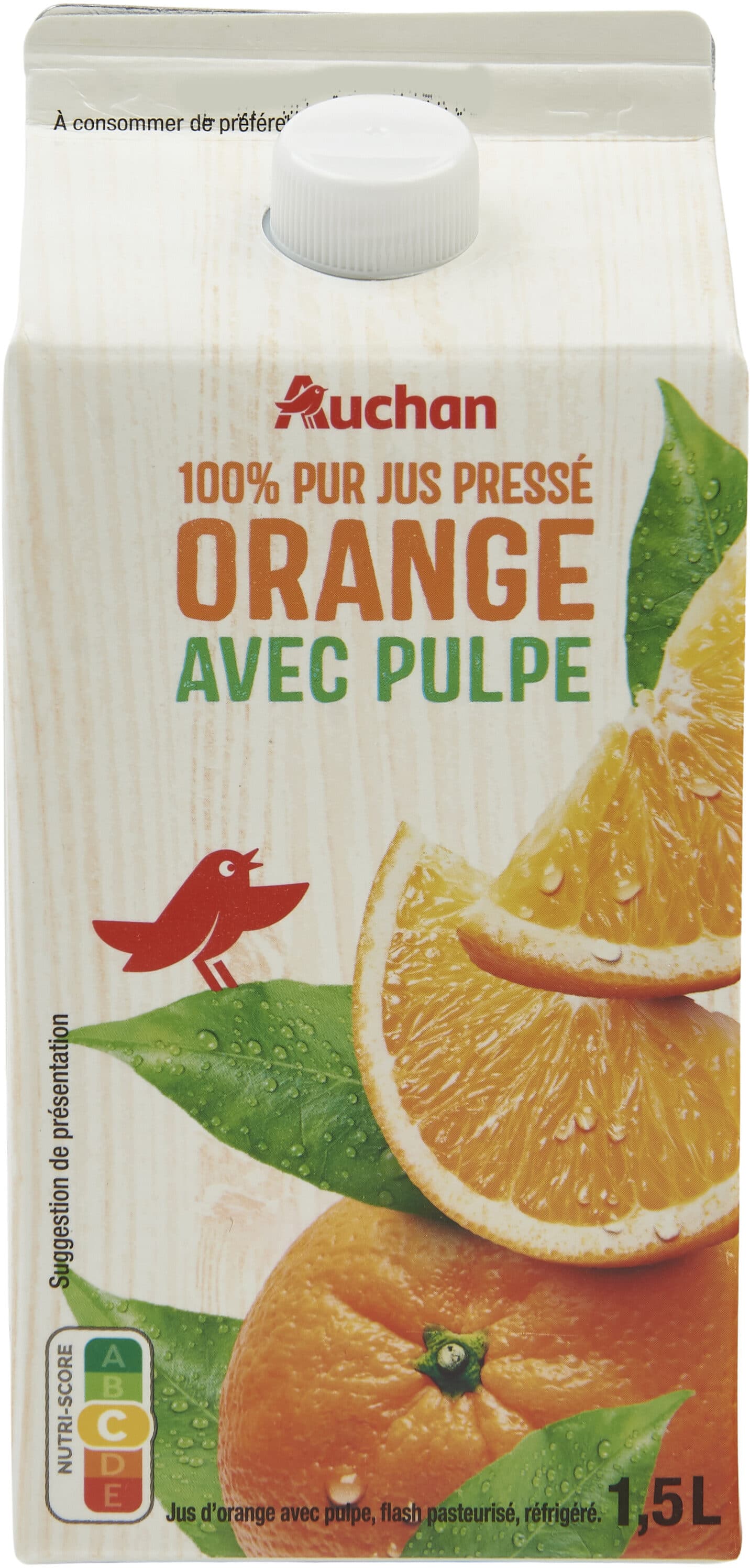 Auchan 100 % Pur jus Pressé - orange - avec pulpe packshot