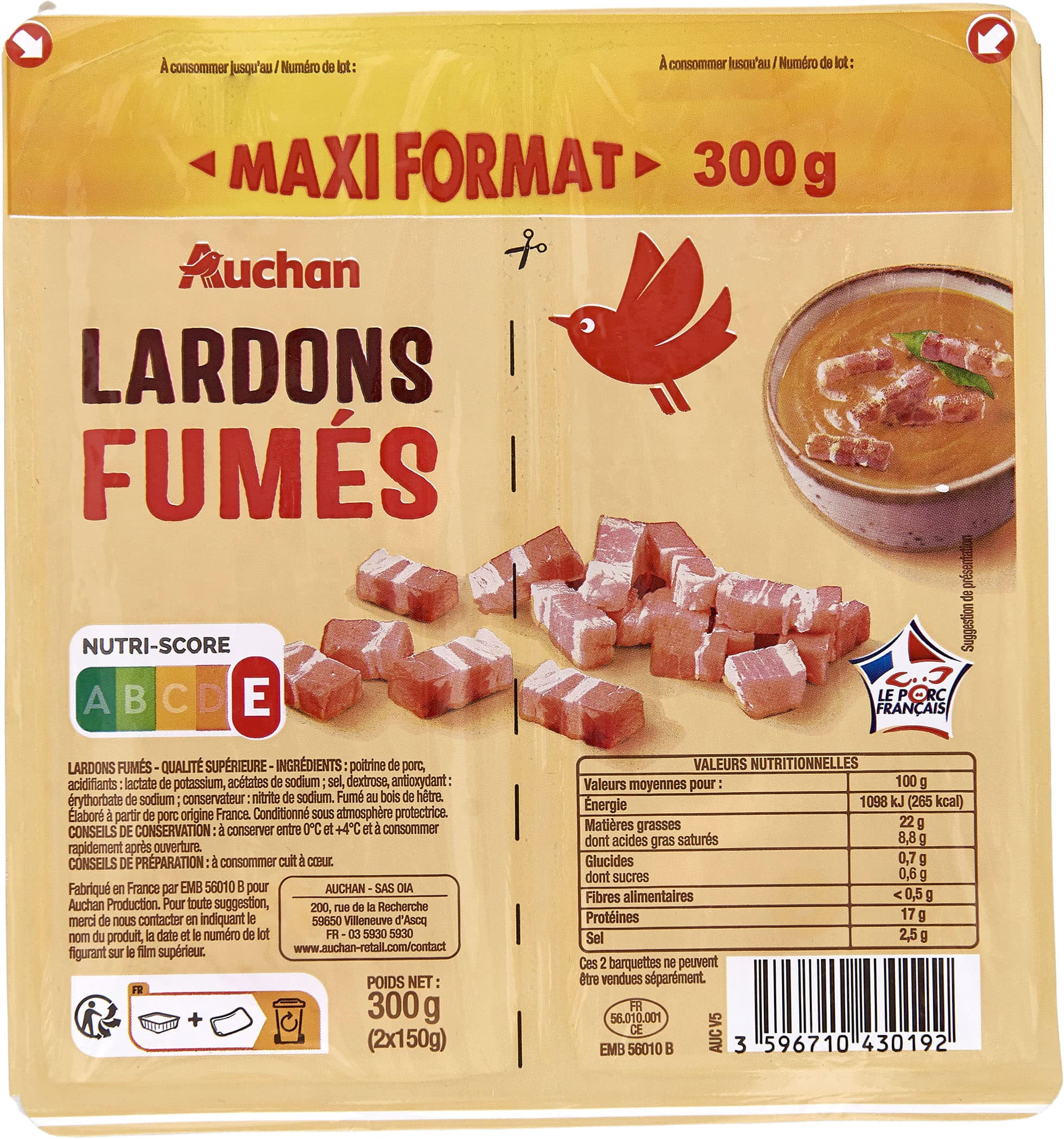 Auchan Lardons fumés qualité supérieure packshot