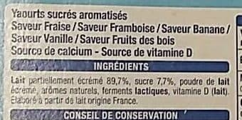 Auchan Les AROMATISESsaveurs fraise, banane, framboise, vanille, fruits des bois packshot