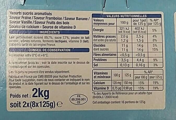 Auchan Les AROMATISESsaveurs fraise, banane, framboise, vanille, fruits des bois packshot