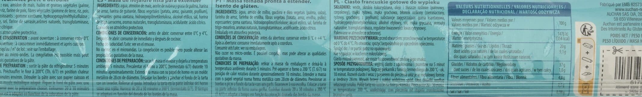 Auchan Pâte feuilletée Gluten Free**Sans gluten packshot