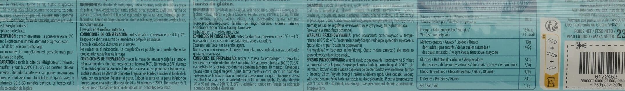 Auchan Pâte brisée Gluten Free**sans gluten packshot