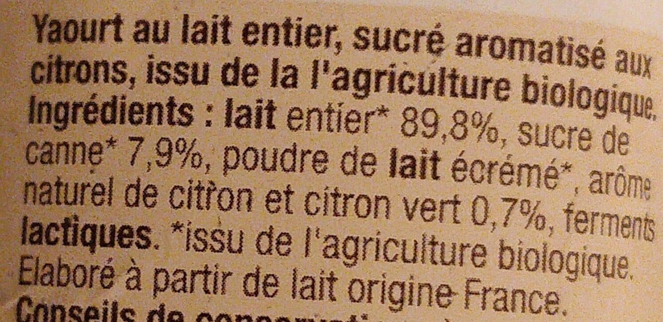 Auchan Yaourt saveur citrons au lait entier BIO packshot