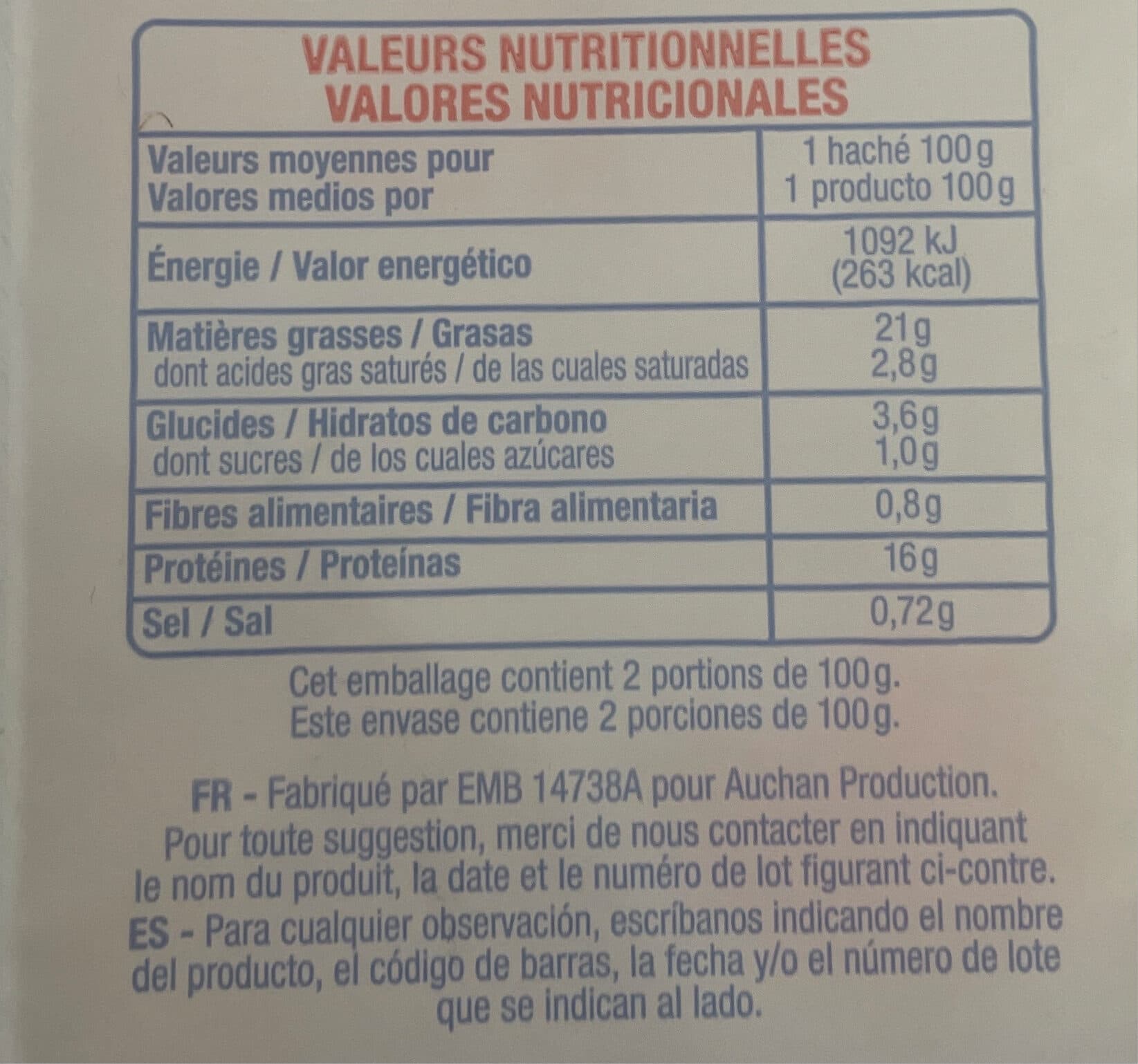 Auchan Hachés de saumon à la ciboulette packshot