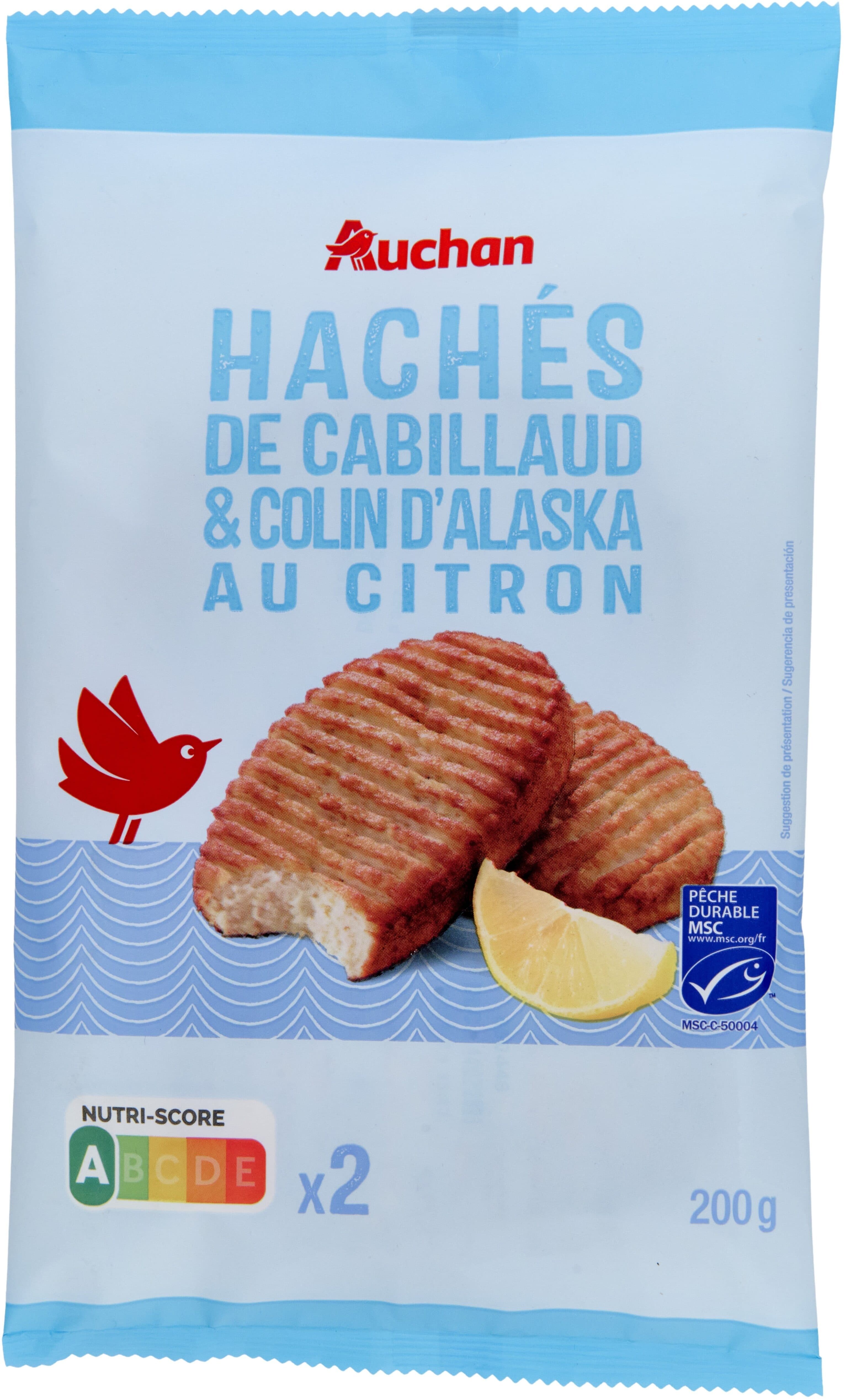 Auchan Hachés de cabillaud et colin d'Alaska au citron packshot