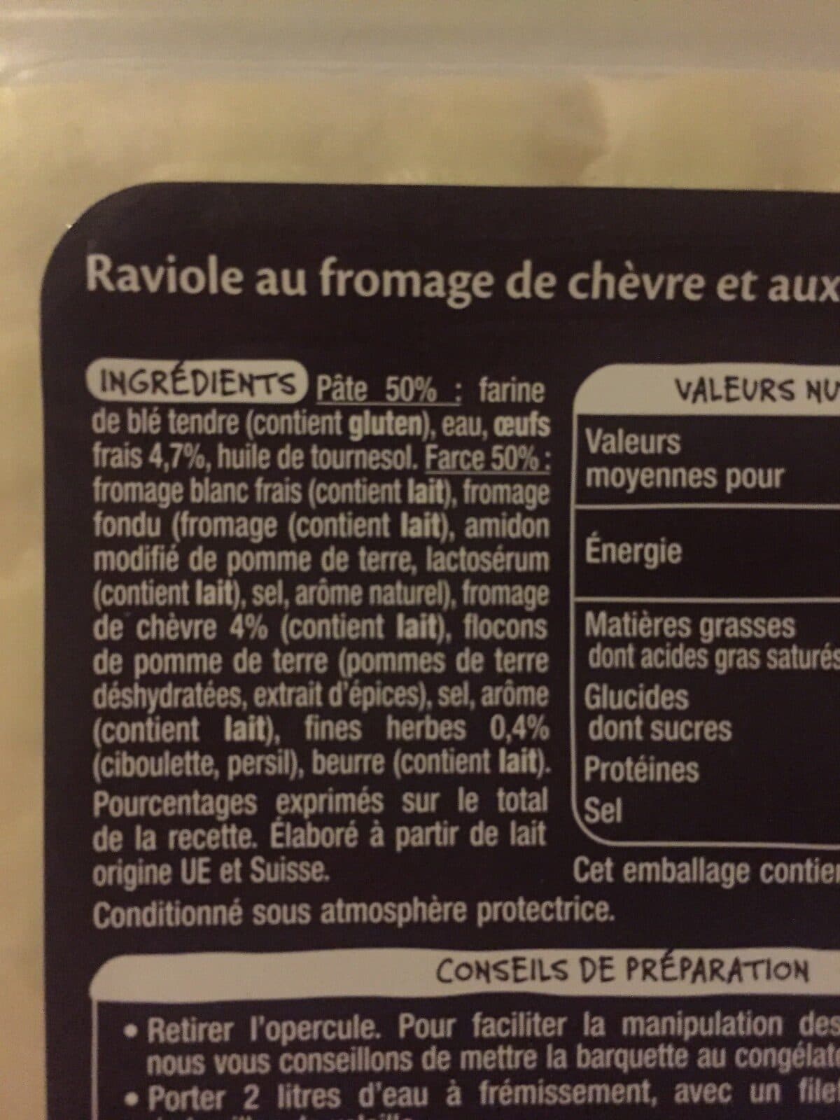 Auchan Ravioles au fromage de chèvre frais et fines herbes packshot