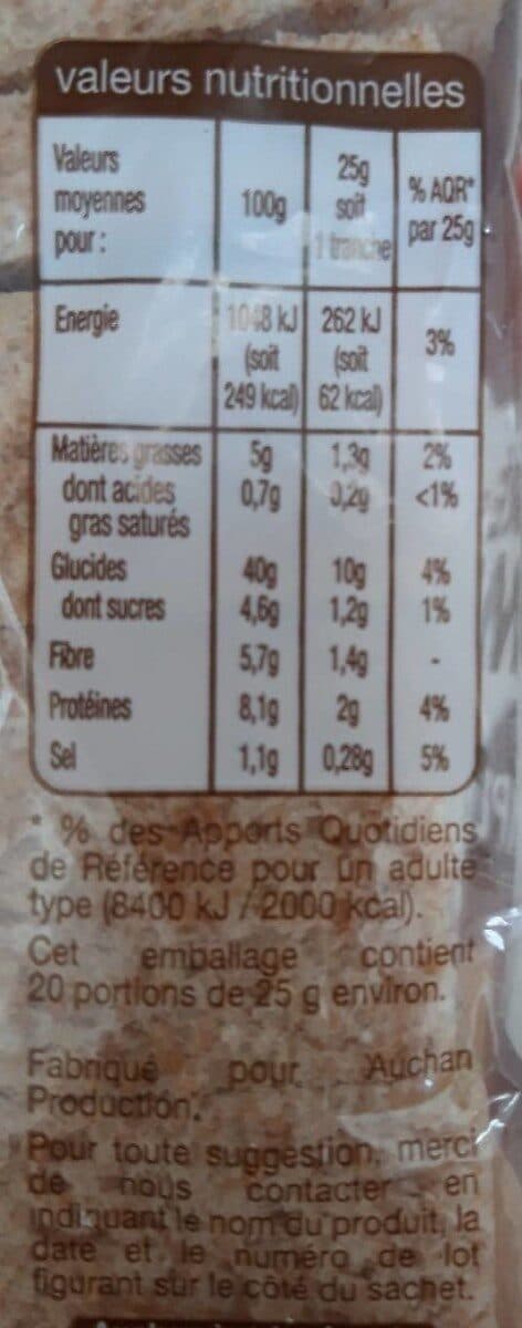 Auchan Pain de mie complet sans croute packshot