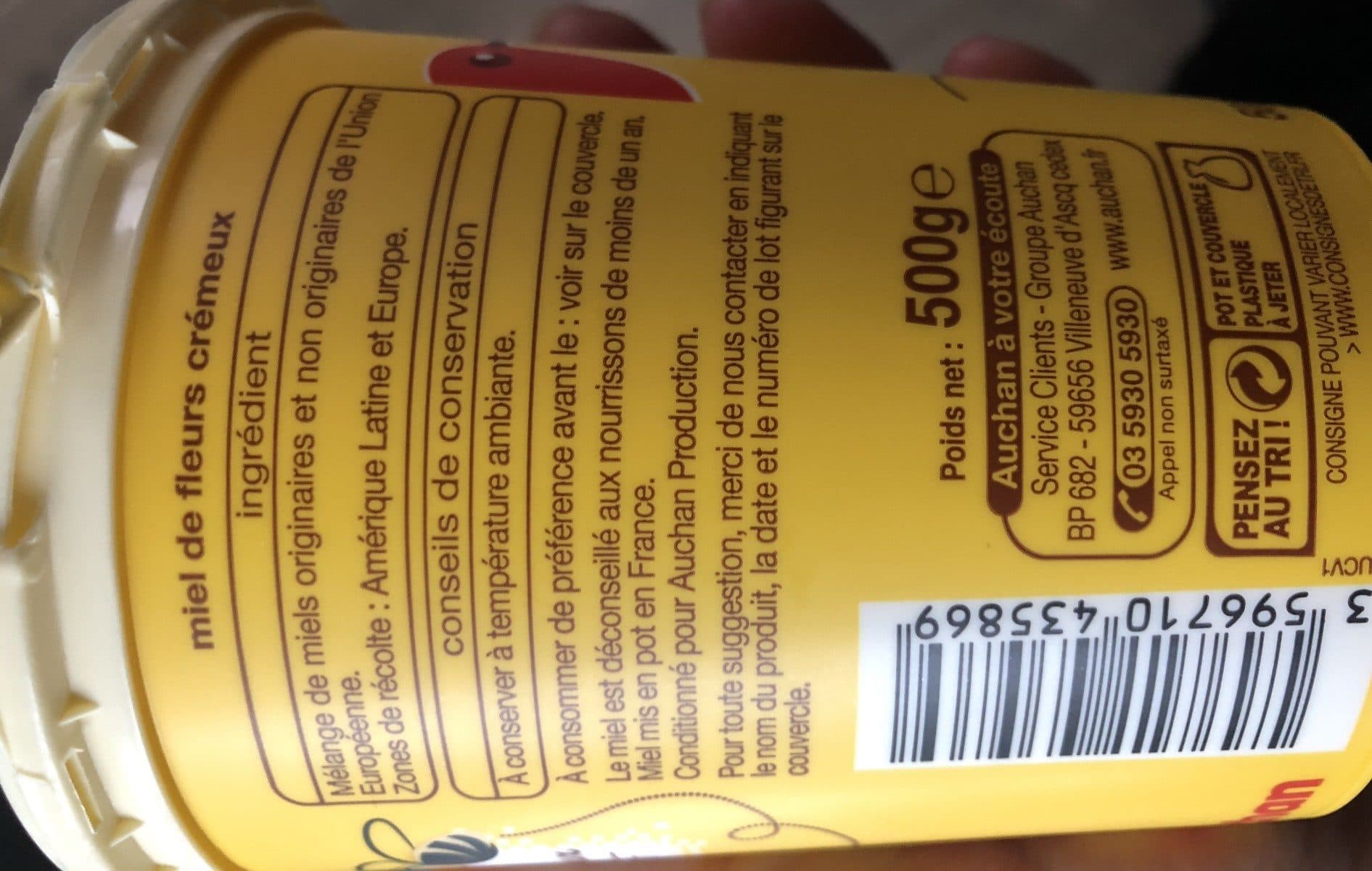 Auchan Miel de fleurs crémeux doux et fondant packshot