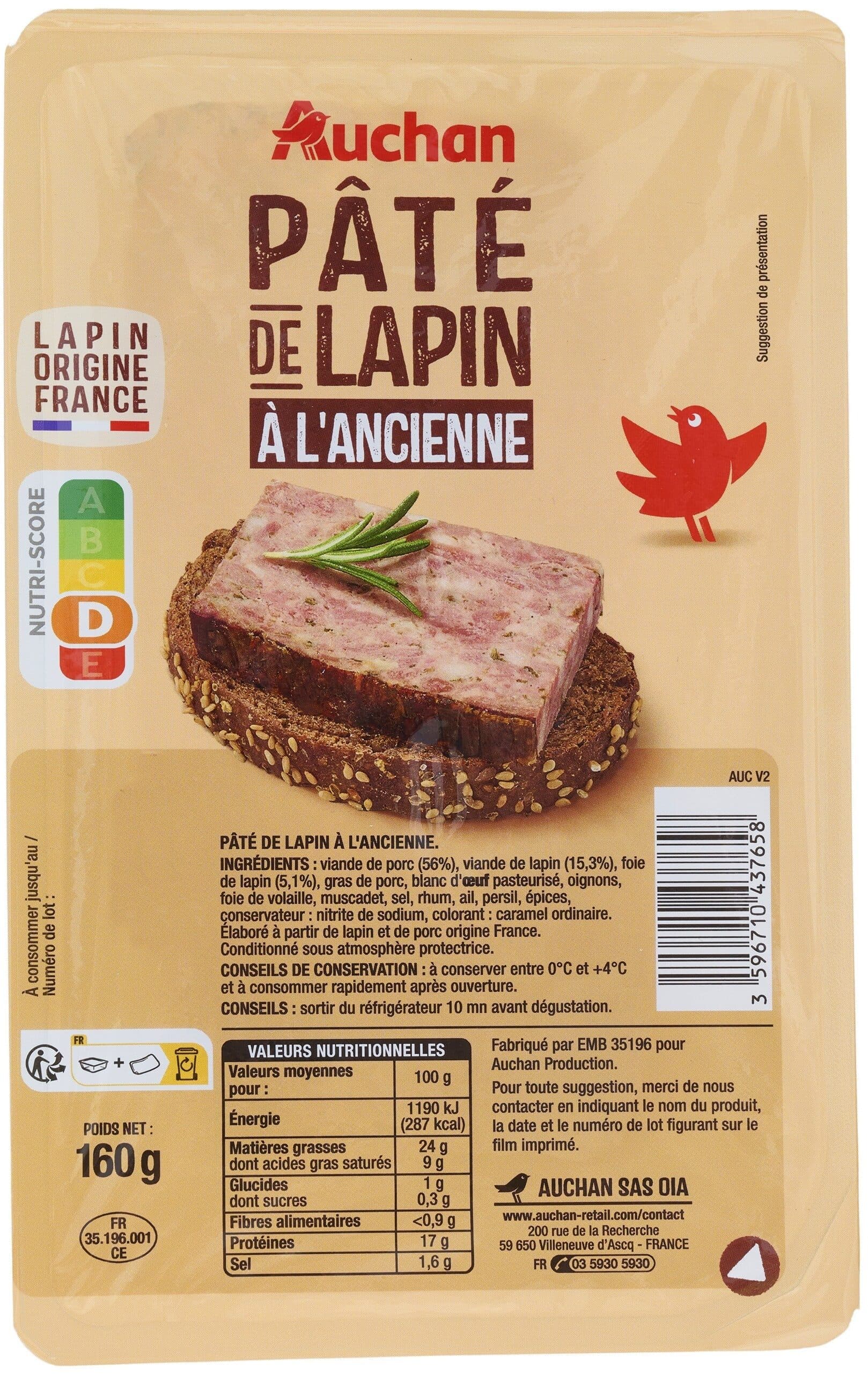 Auchan Pâté de Lapin à l'Ancienne packshot