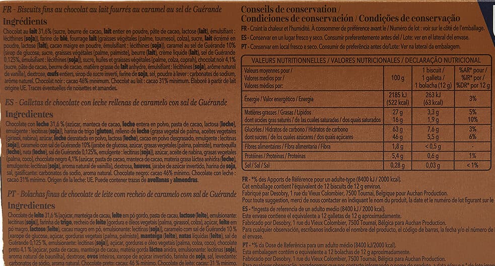 Auchan Gourmandises caramel au sel de Guérande enrobé au chocolat au lait belge packshot
