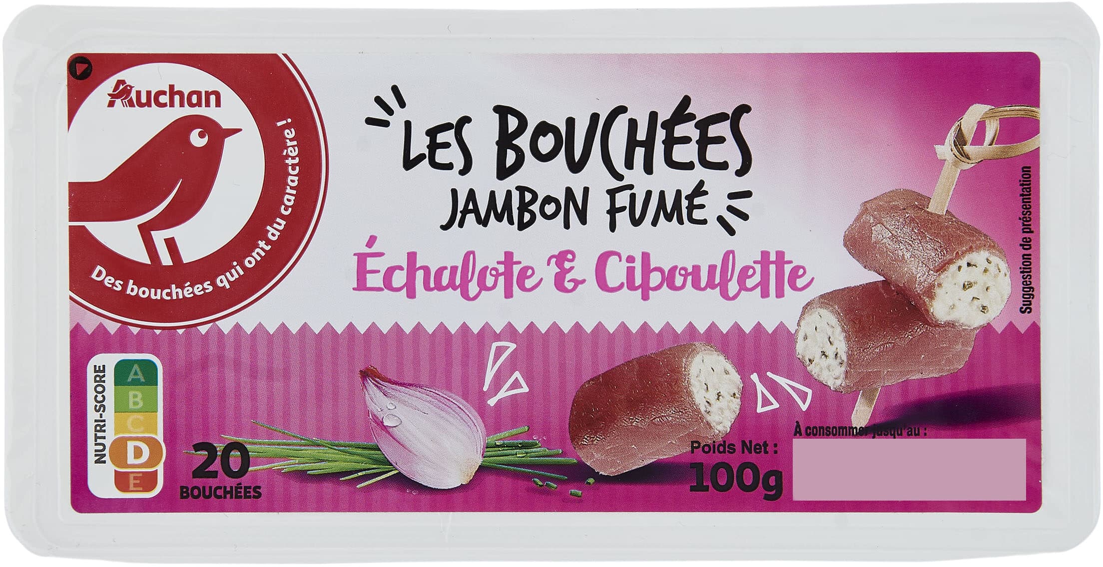 Auchan "Les bouchées jambon fumé" échalote et ciboulette packshot