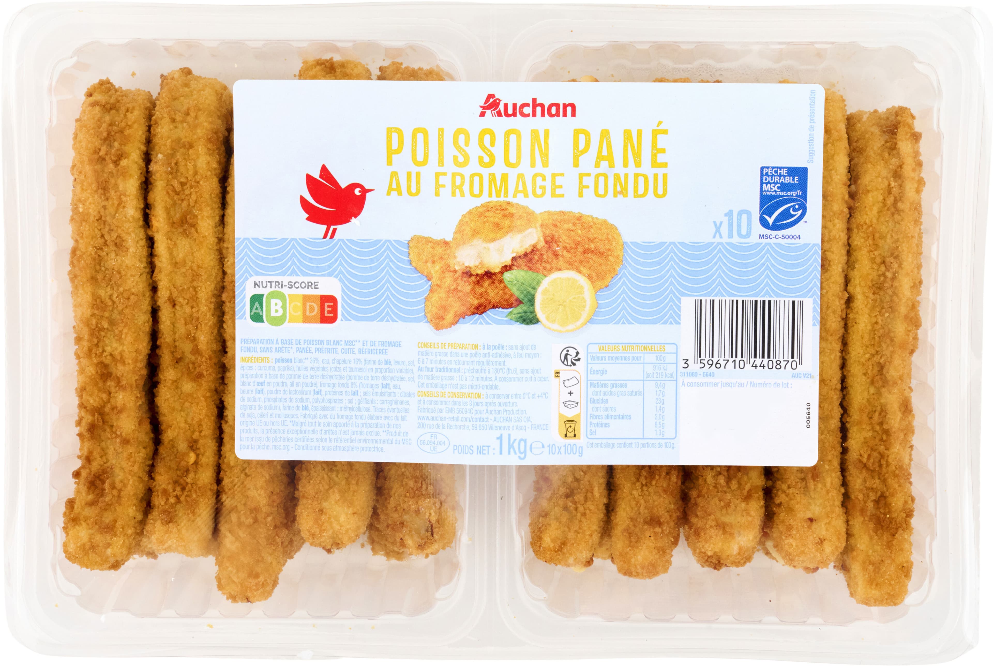 Auchan Poisson pané au fromage fondu packshot