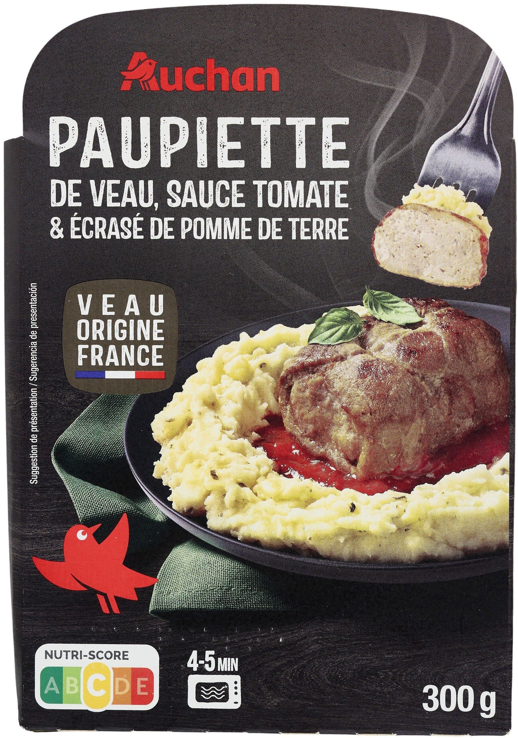 Auchan PAUPIETTE DE VEAU SAUCE TOMATE et ECASE DE POMME DE TERRE packshot