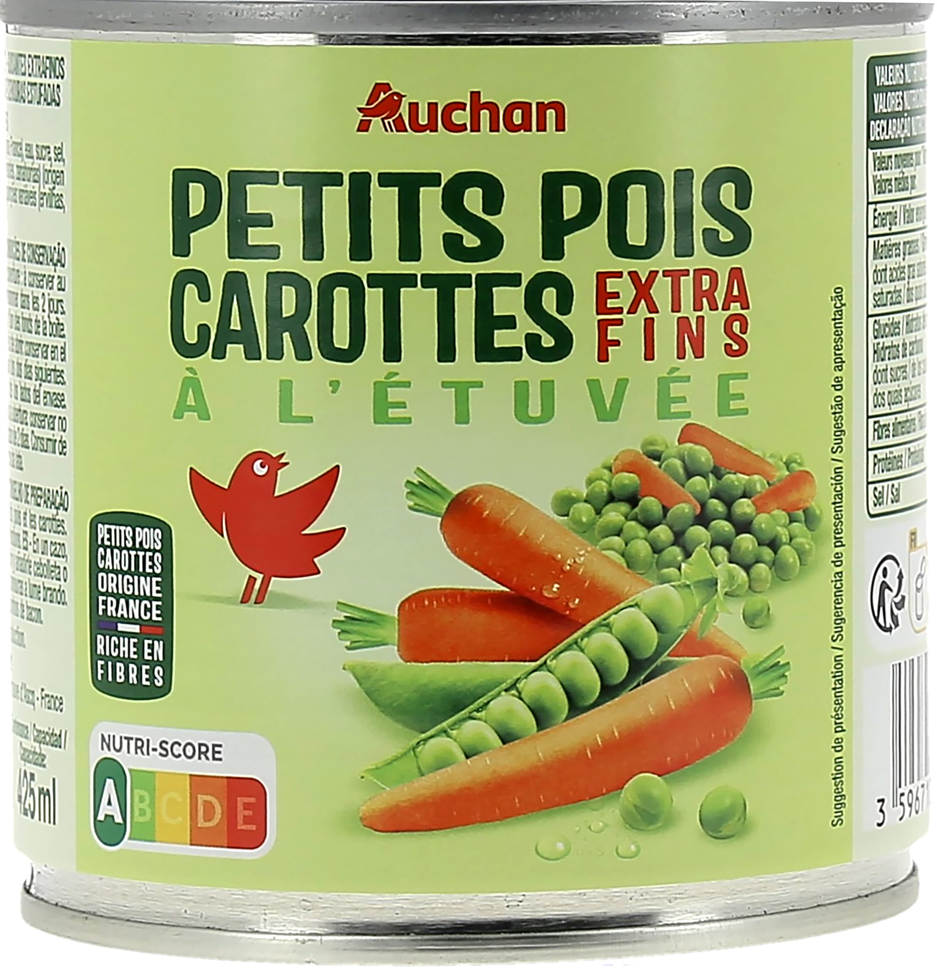 Auchan Petits pois extra-fins et jeunes carottes à l'étuvée packshot