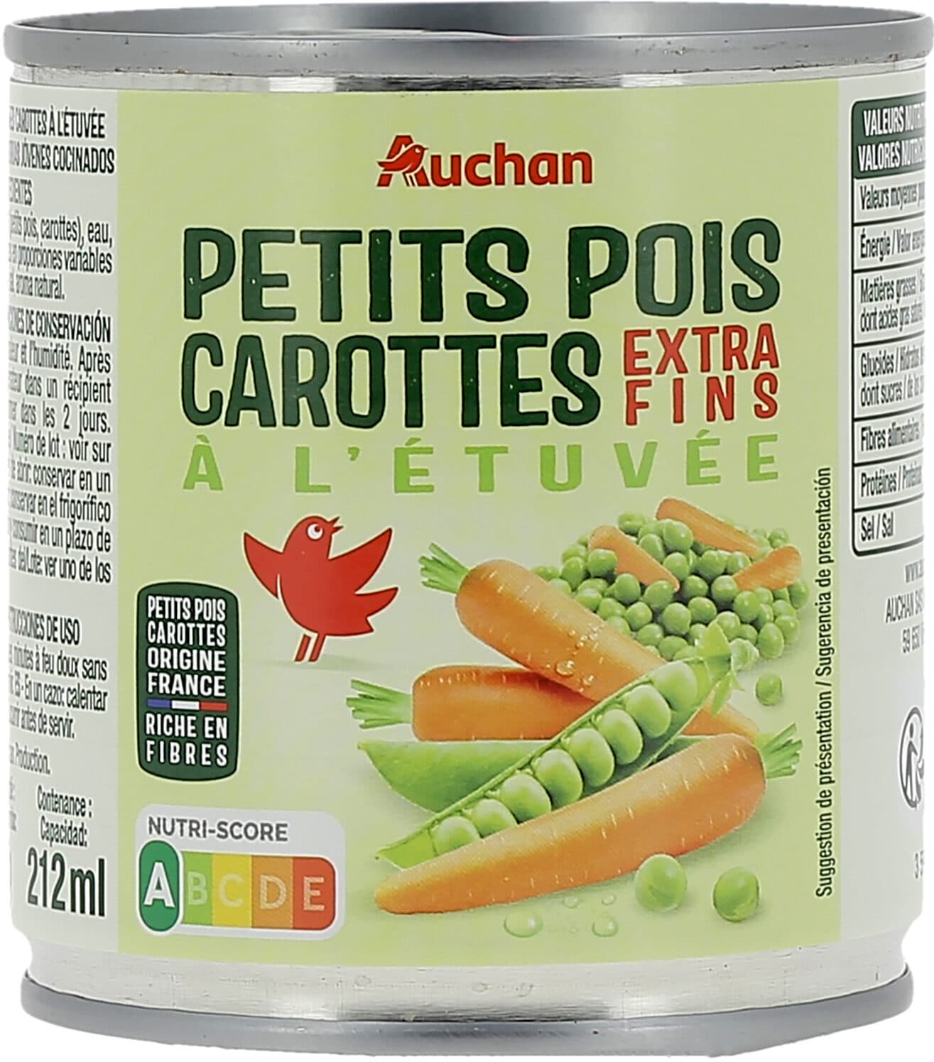 Auchan Petits pois extra-fins et jeunes carottes à l'étuvée packshot