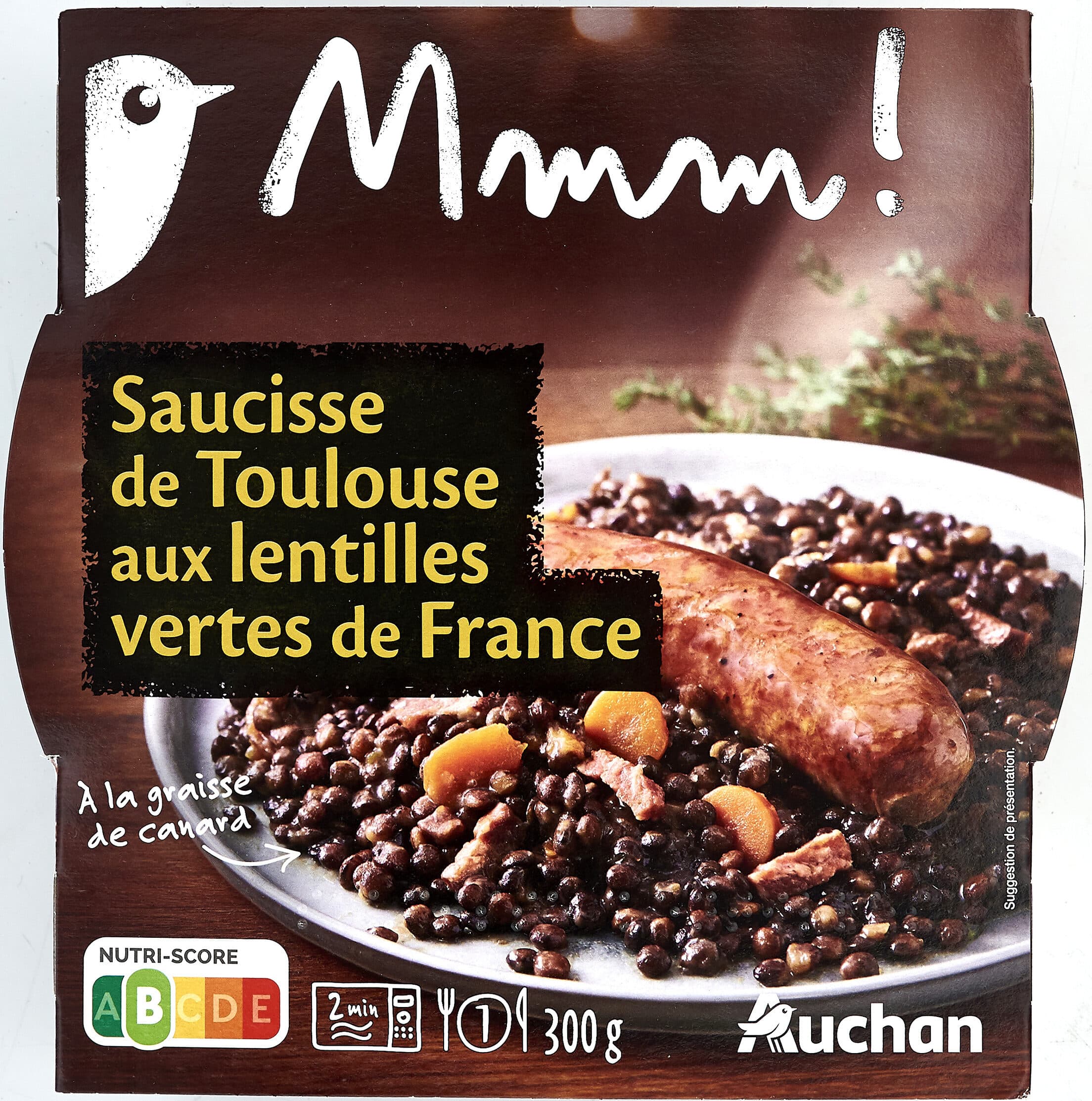 Auchan Saucisse de Toulouse et lentilles vertes de France packshot