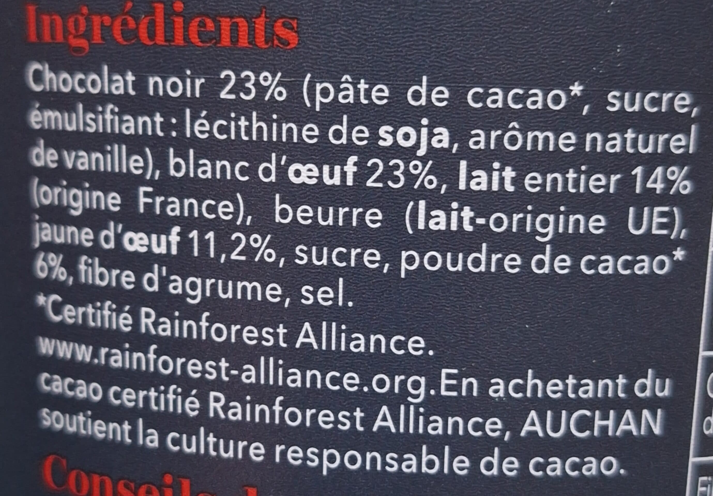 Auchan Mousse chocolat noir aux oeufs packshot