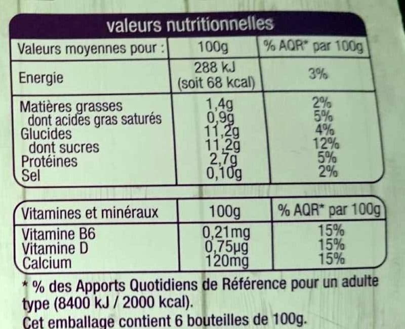 Auchan Lait fermenté à boire LB6 nature sucrésource de calciumsource de vitamines D et B6 packshot