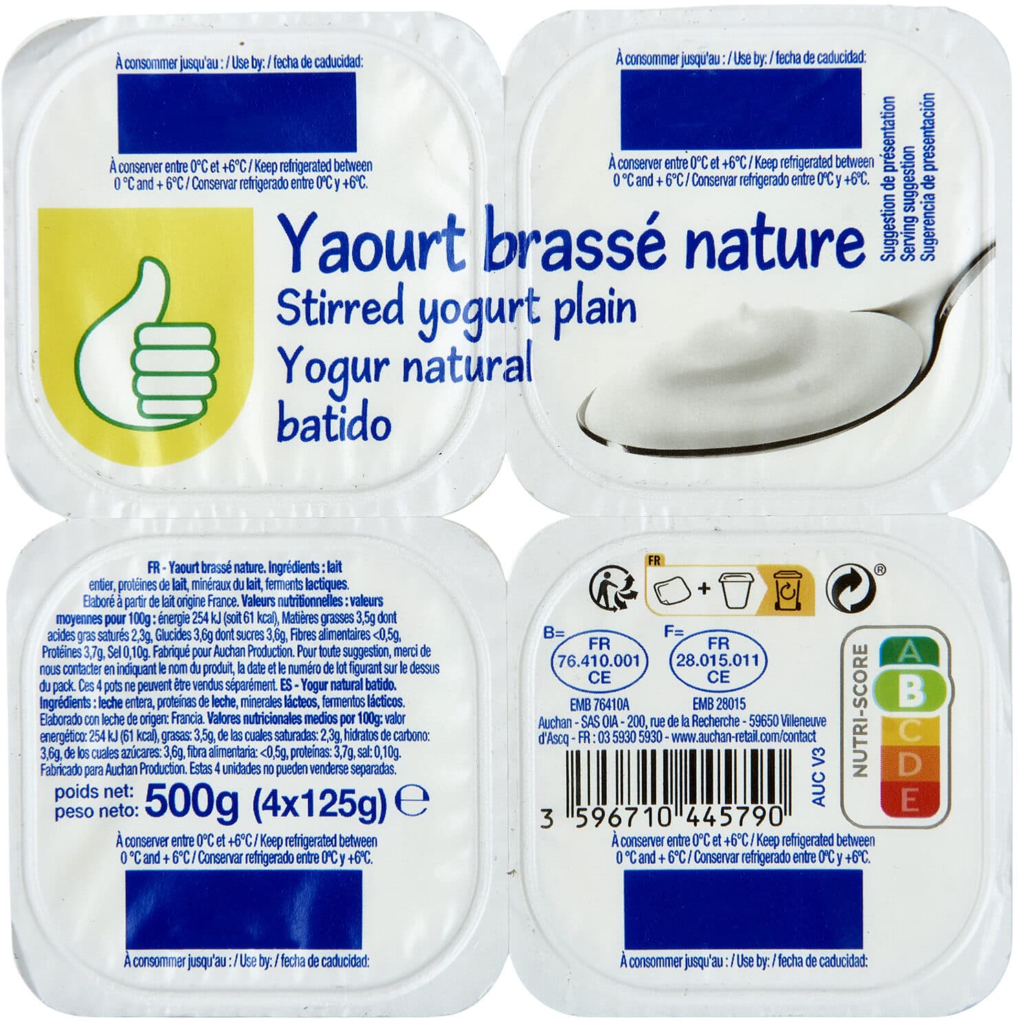 Auchan Yaourt brassé nature packshot