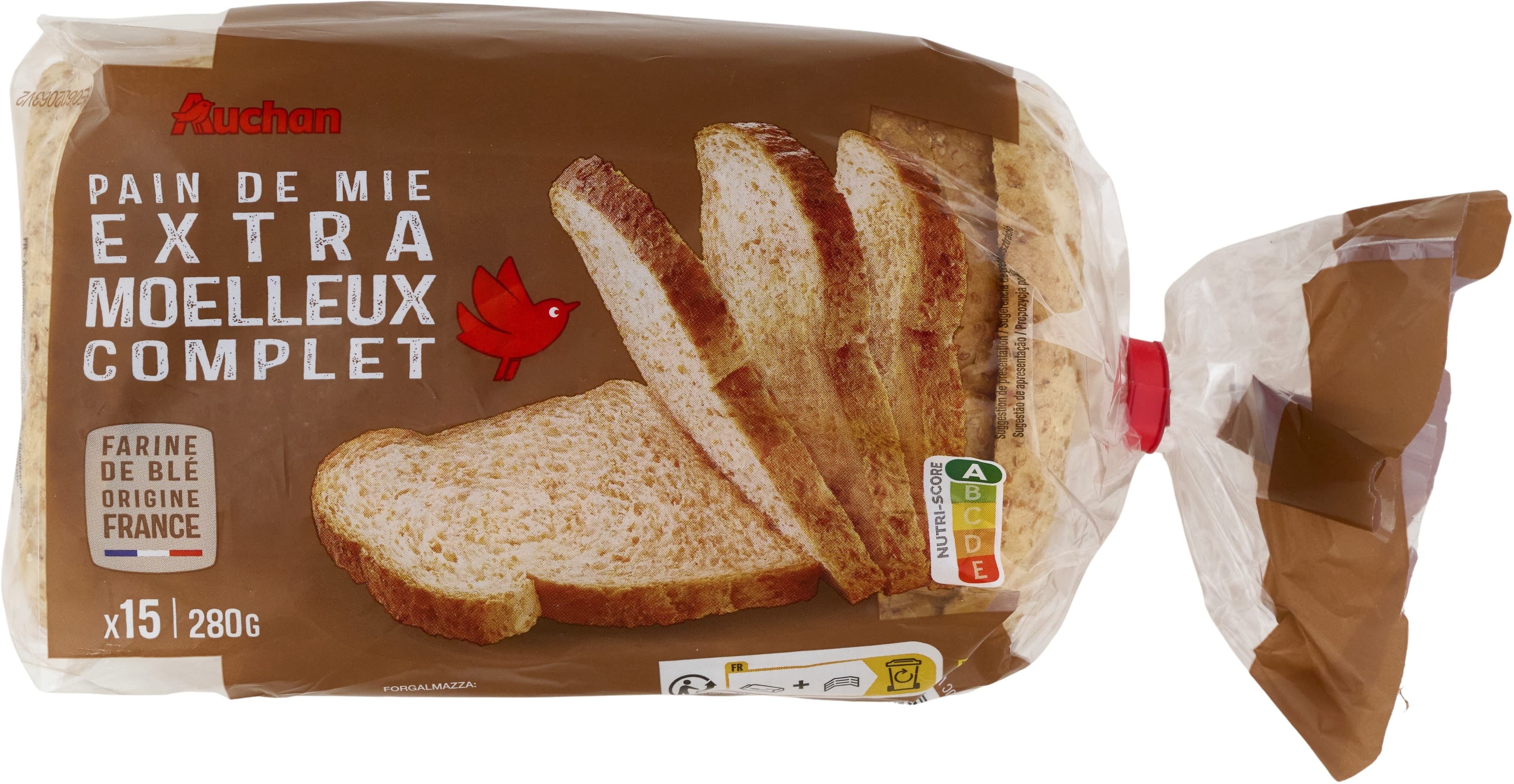 Auchan Pain de mie extra moelleux complet packshot
