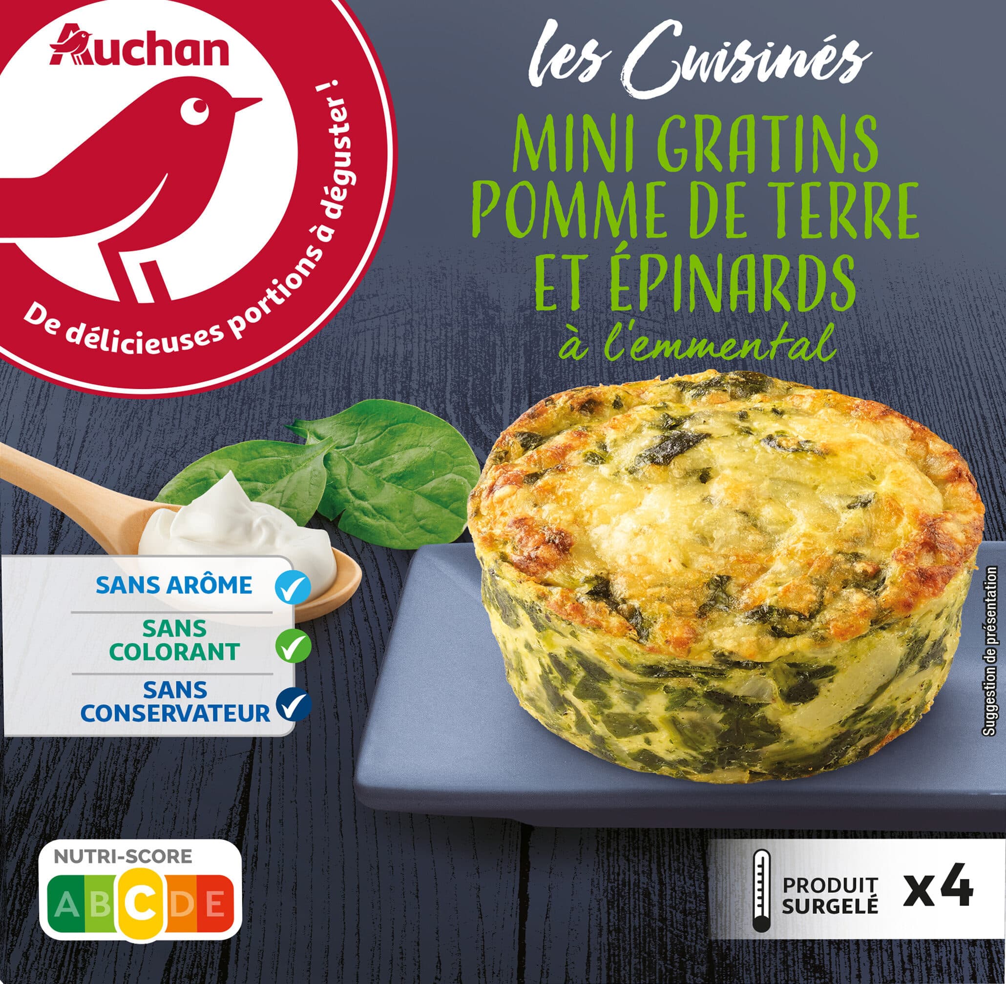 Auchan Mini gratins pomme de terre et épinard crème fraîche et emmental packshot