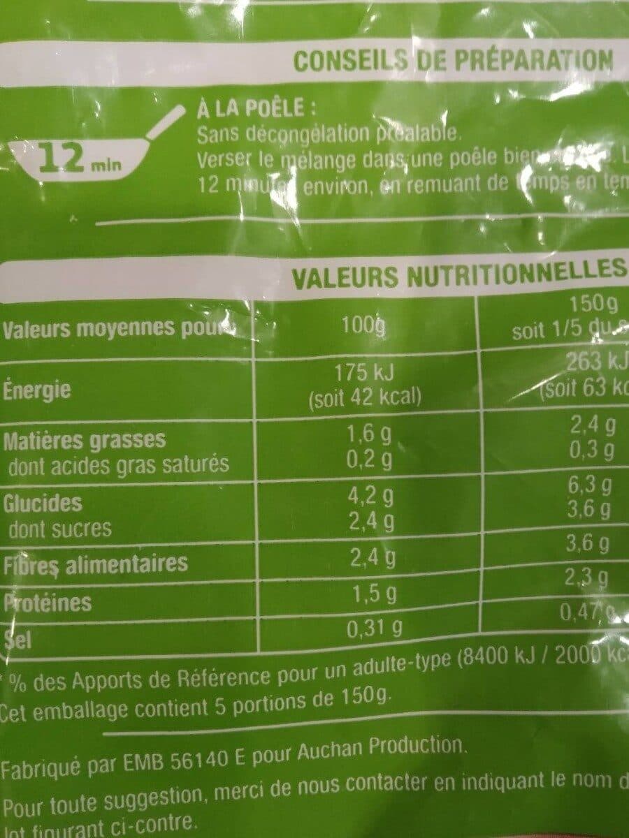 Auchan Poêlée choux et légumesBrocolis, choux-fleurs, haricots verts, carottes et oignons packshot