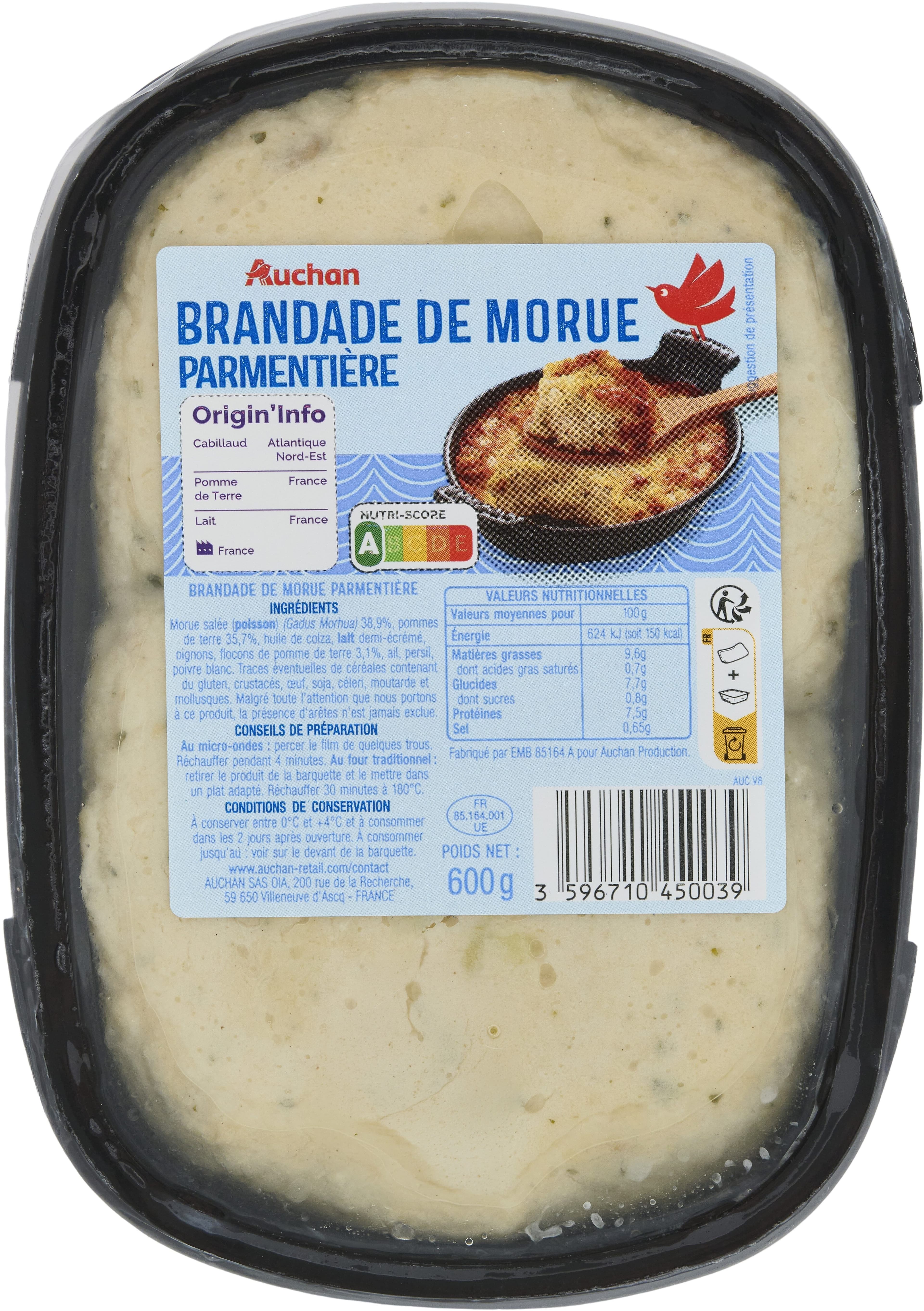 Auchan Brandade de morue parmentière packshot