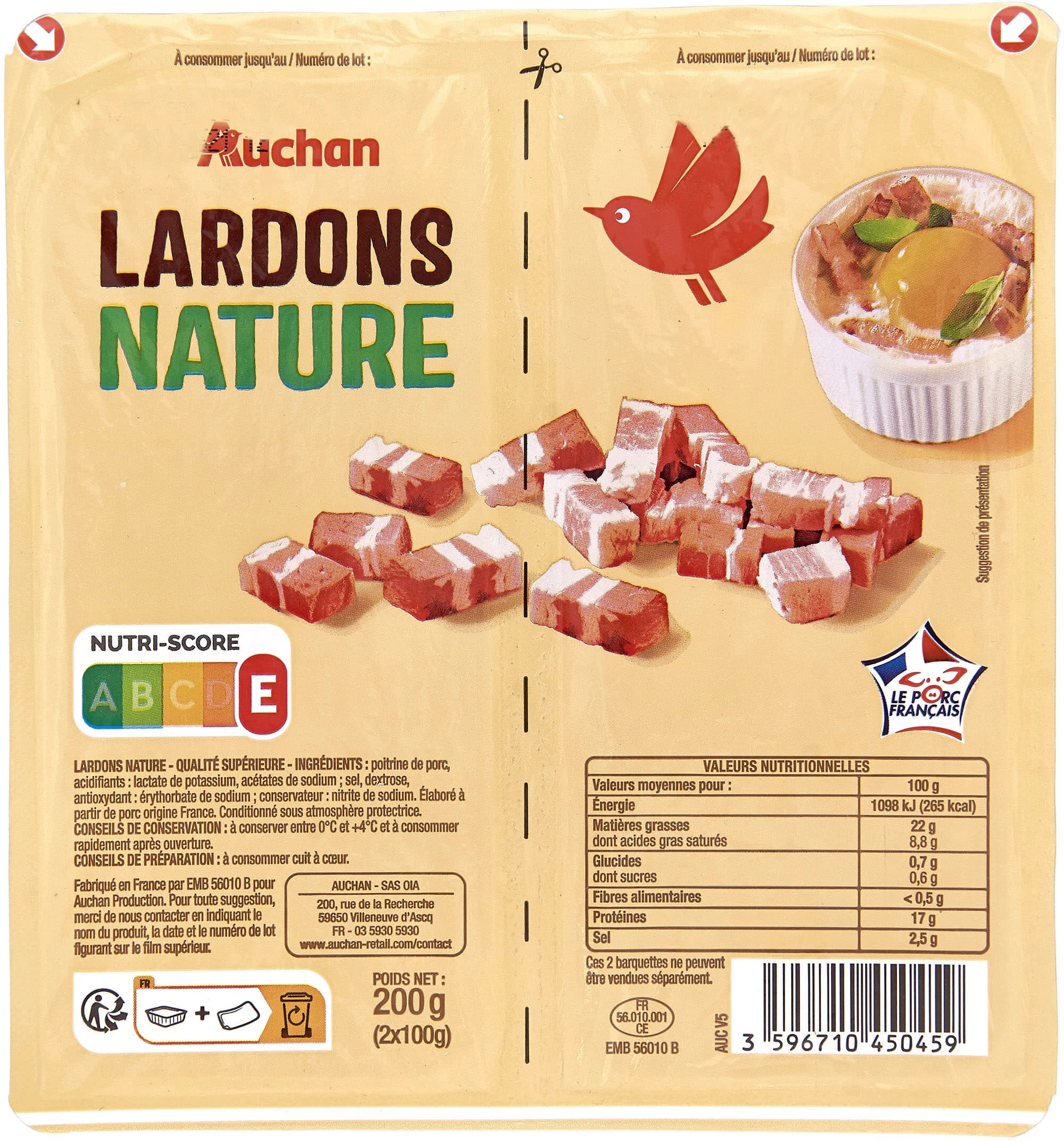Auchan Lardons nature qualité supérieure packshot