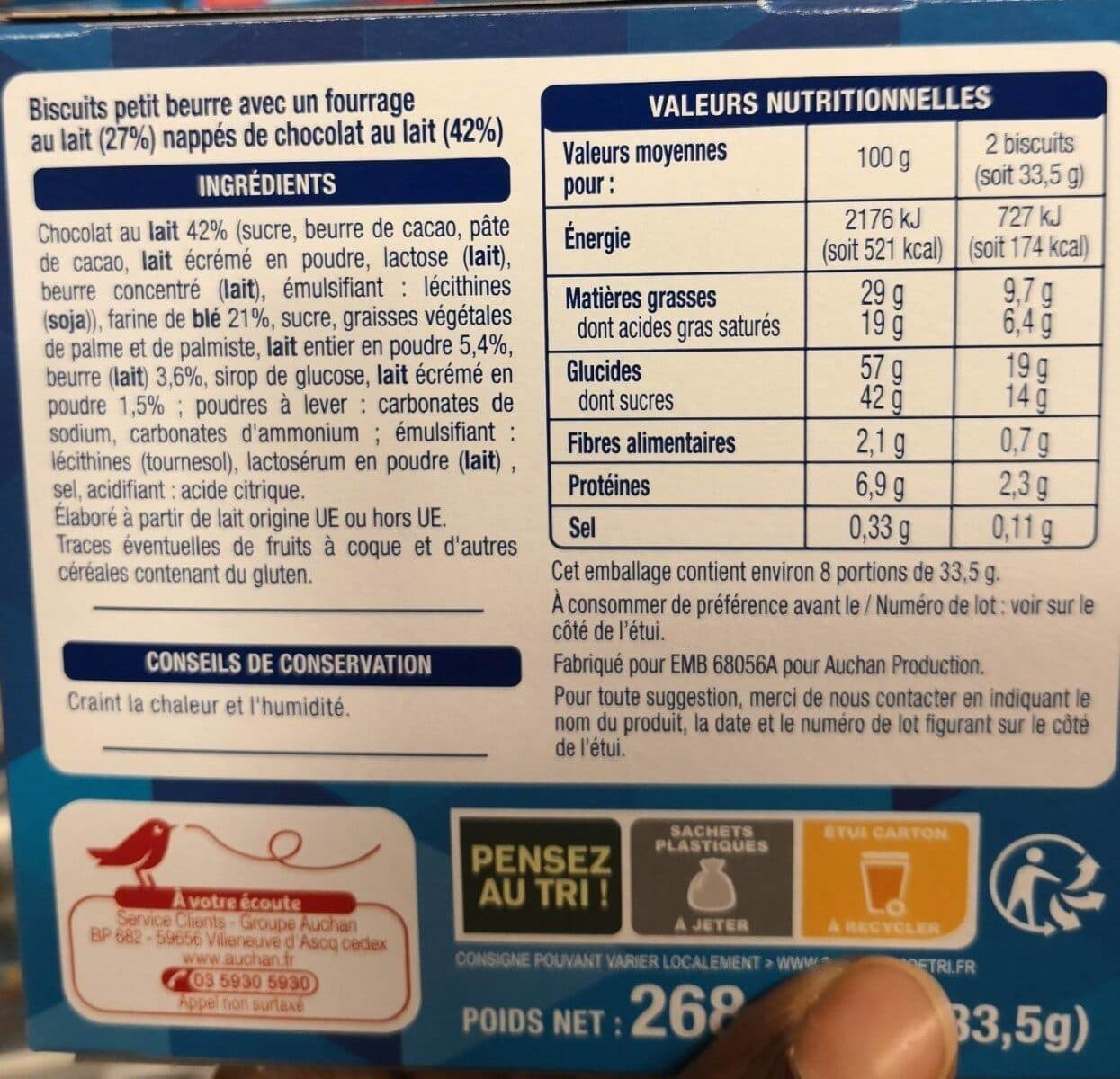 Auchan Petit beurre cœur de lait Pocket packshot