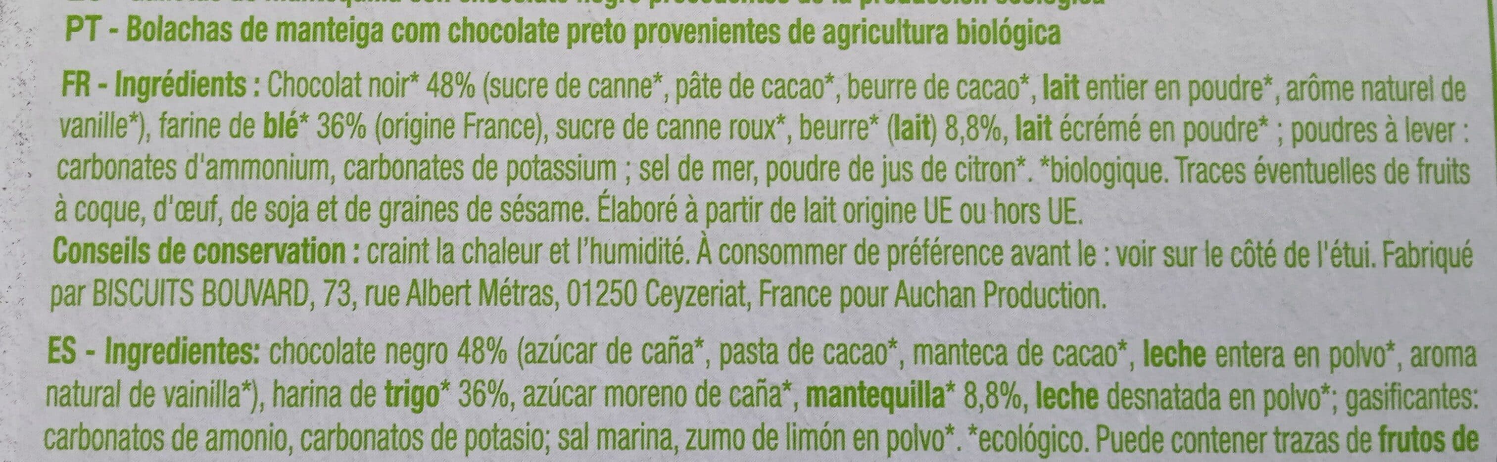 Auchan Petit beurre tablette chocolat noir bio packshot
