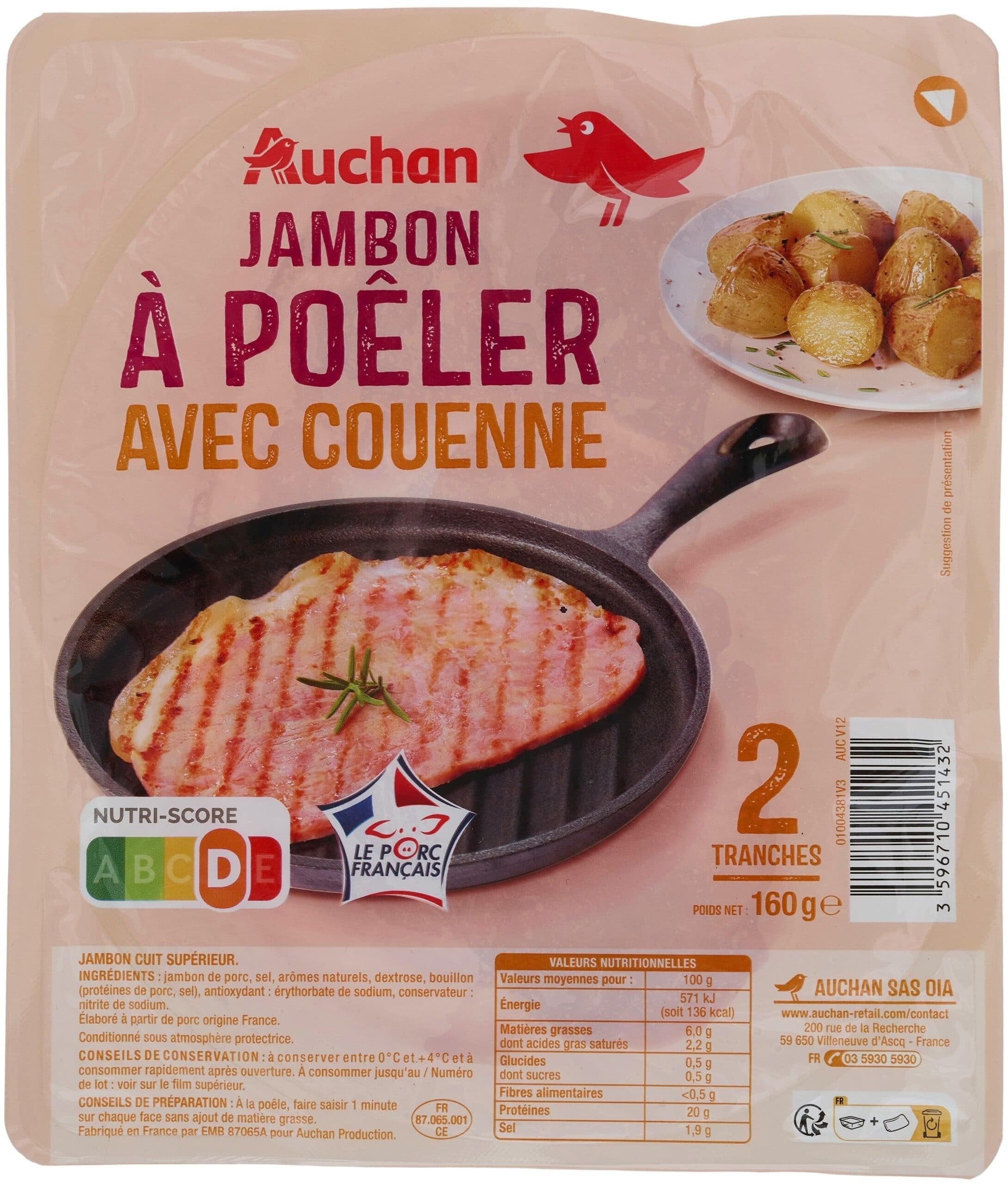 Auchan Jambon a poeler avec couenne packshot