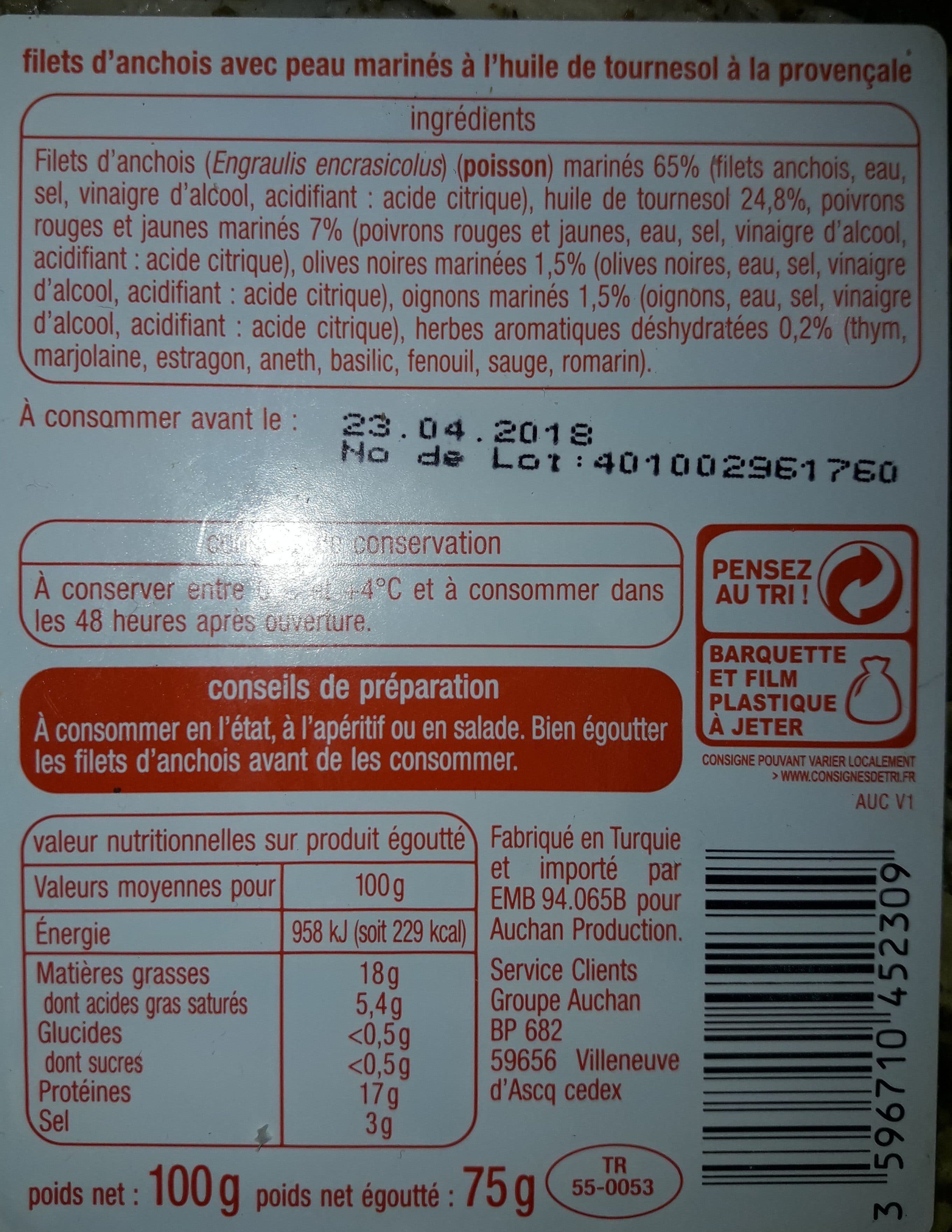 Auchan Filet anchois marinés à la provençale packshot