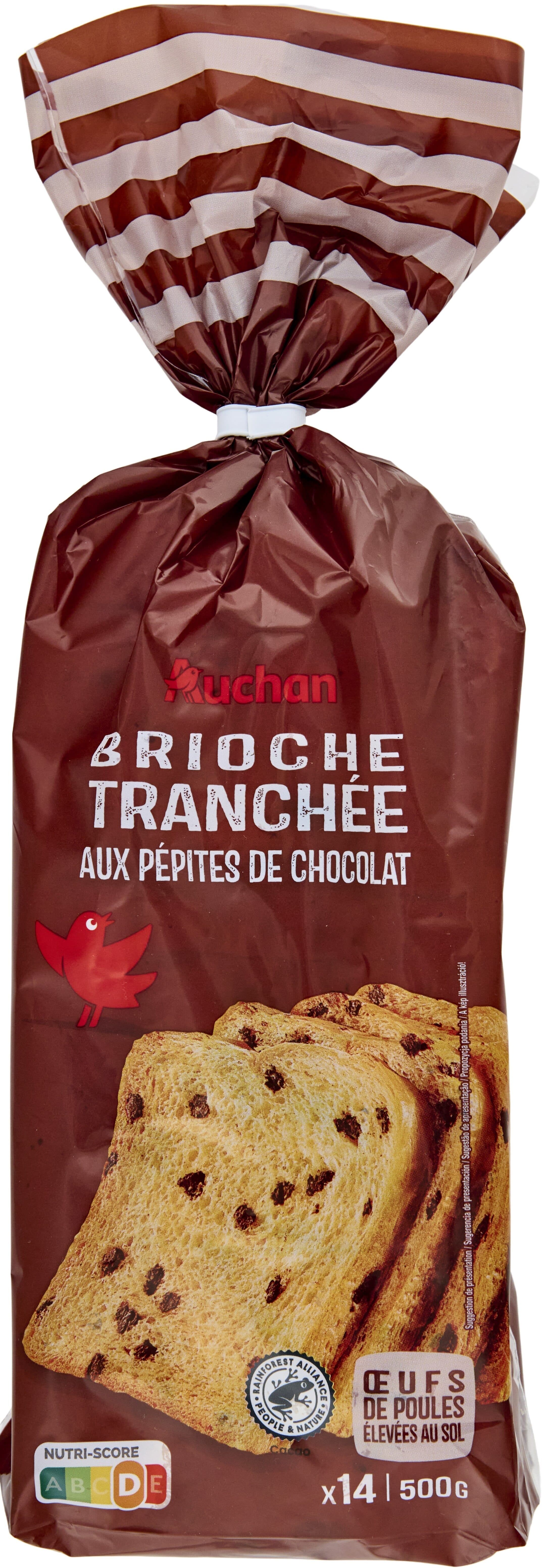 Auchan Brioche tranchée aux pépites de chocolat 500g packshot