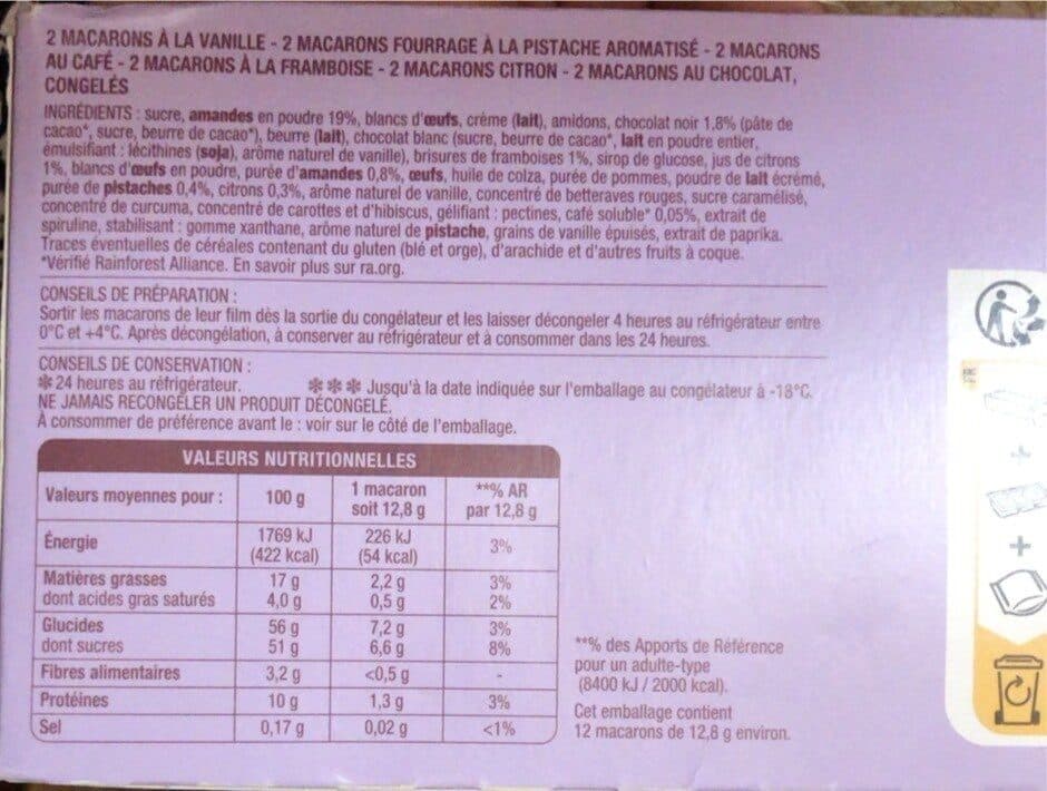 Auchan Assortiment de macarons : vanille, pistache, café, framboise, citron, chocolat packshot