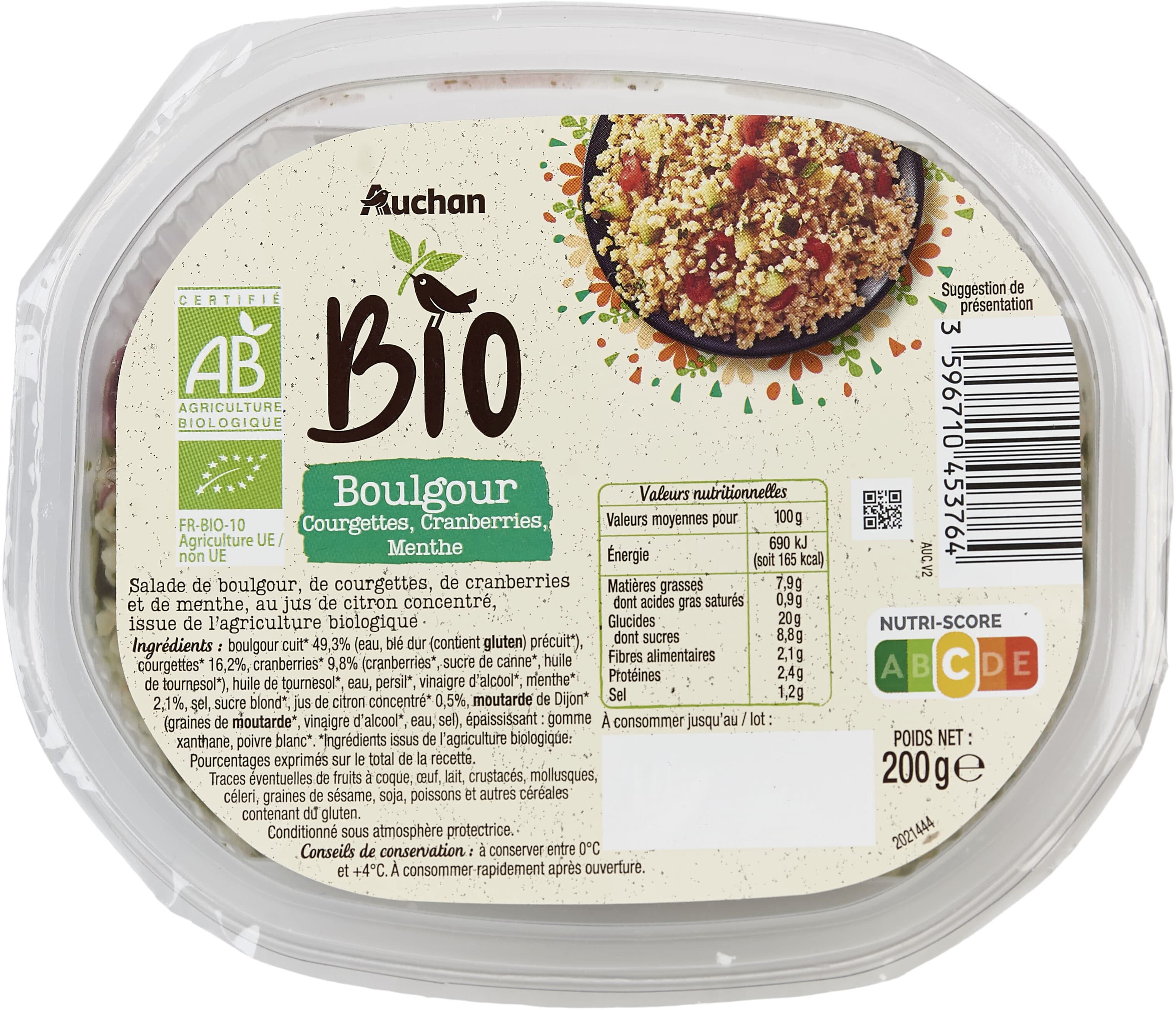 Auchan Boulgour courgettes, cranberries, menthe issus de l'agriculture biologique packshot