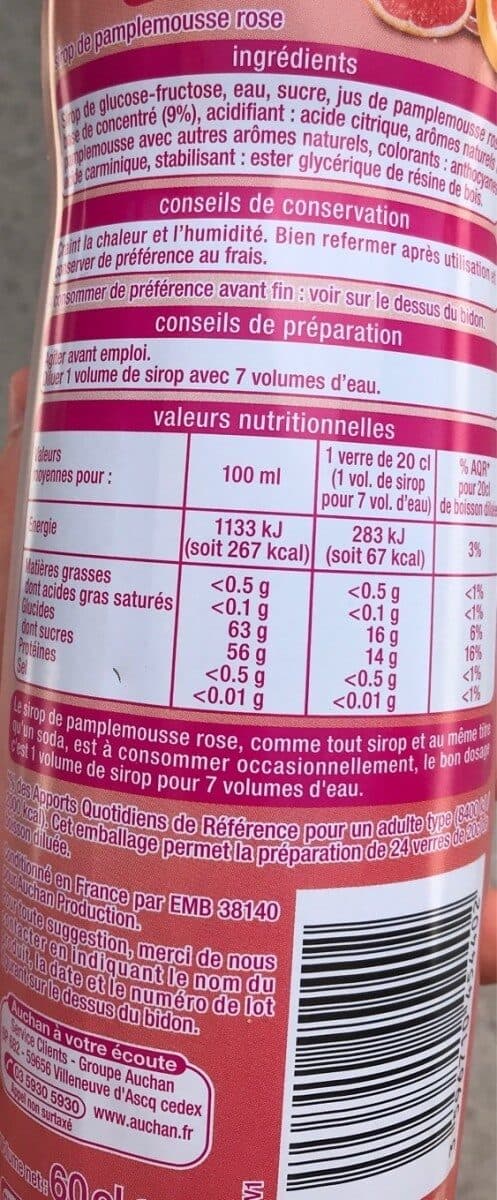 Auchan Sirop de pamplemousse rose packshot