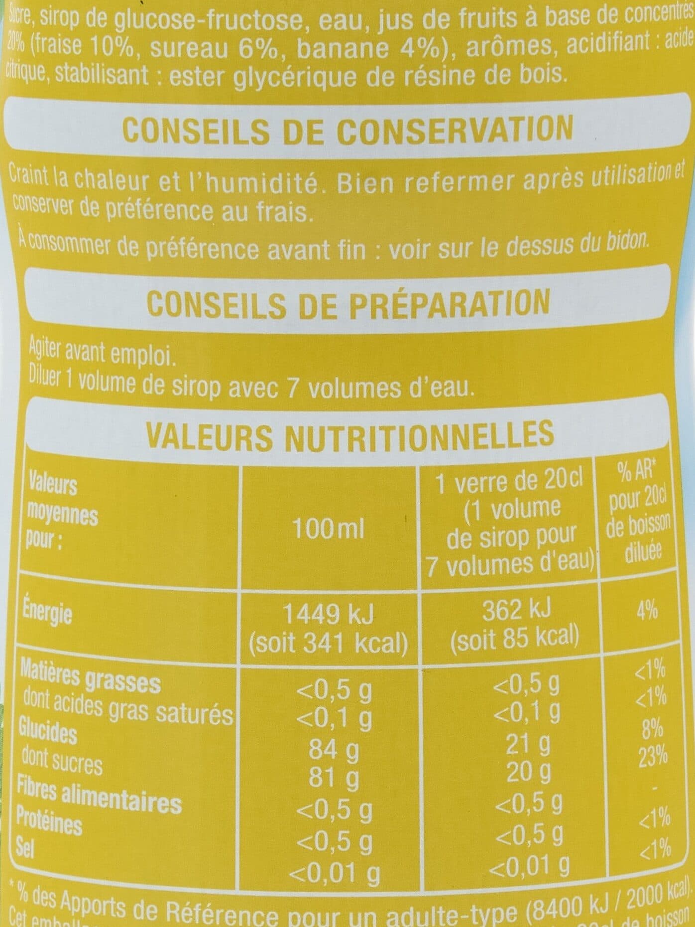 Auchan Sirop de fraise et de banane packshot