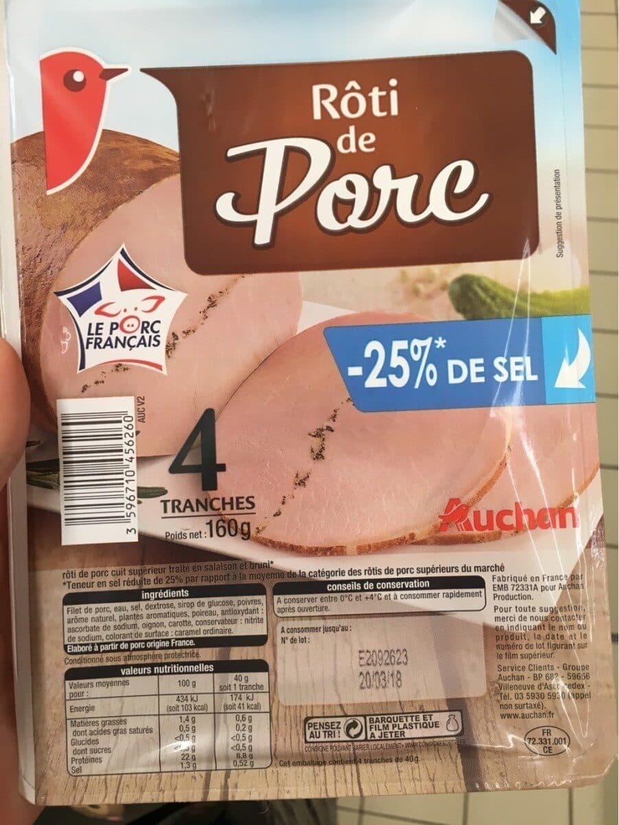 Auchan Rôti de porc -25% de sel packshot