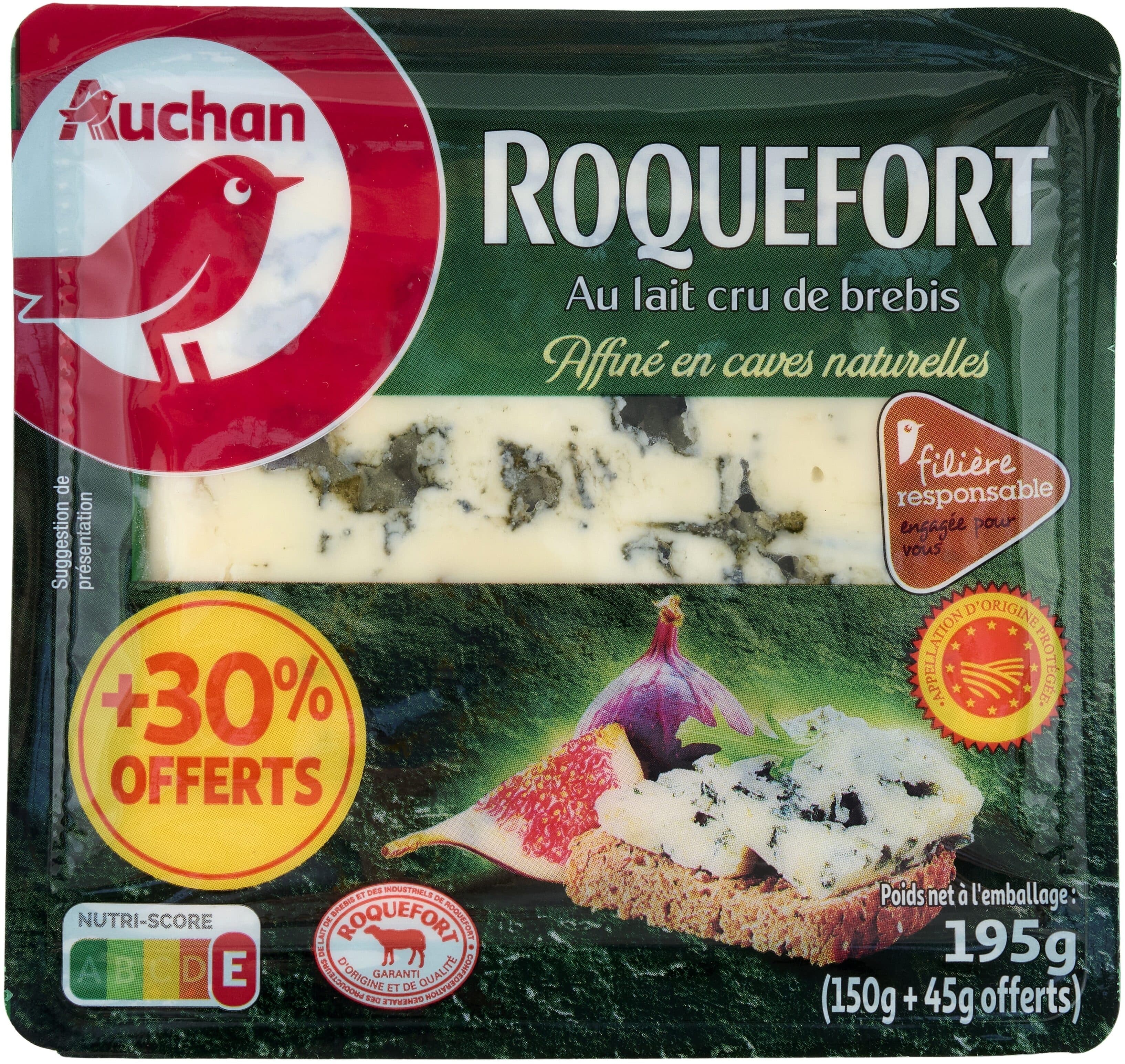 Auchan Le Roquefort au lait cru de brebis packshot