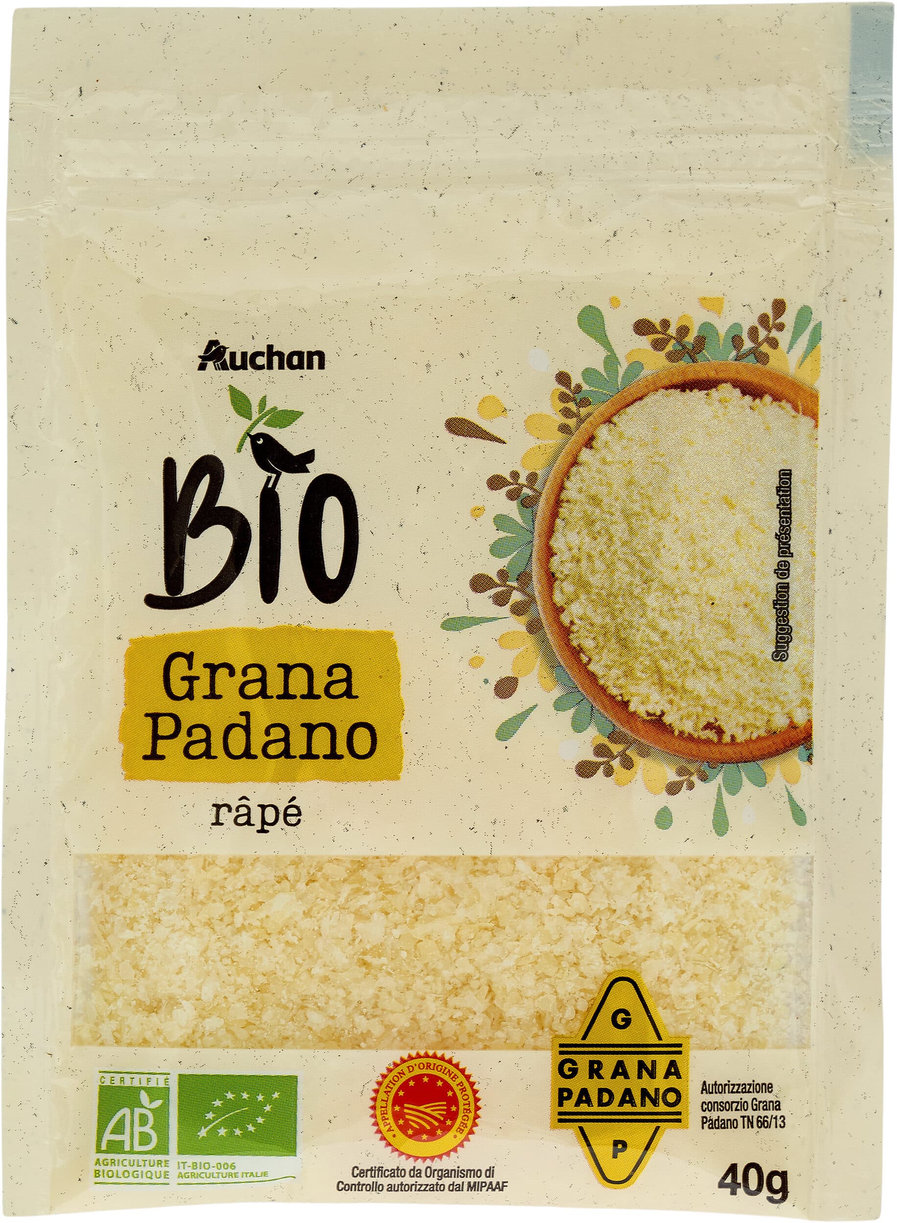 Auchan BIOGrana Padano râpé packshot
