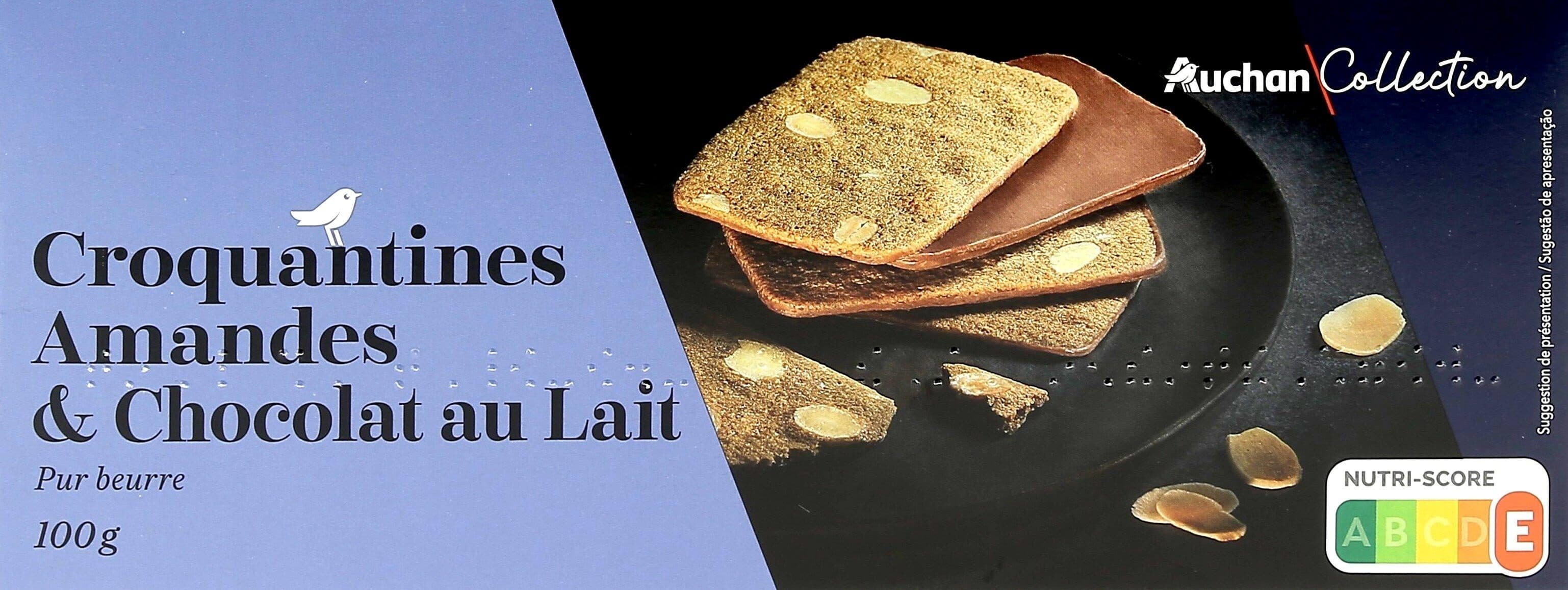 Auchan Croquantines amandes et chocolat au lait, pur beurre packshot