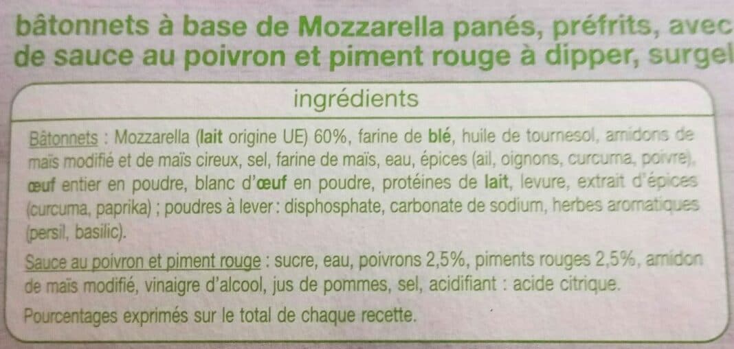 Auchan Mozza sticks sauce Red Pepper **bâtonnets à base de Mozzarella et sauce au poivron et piment rouge packshot