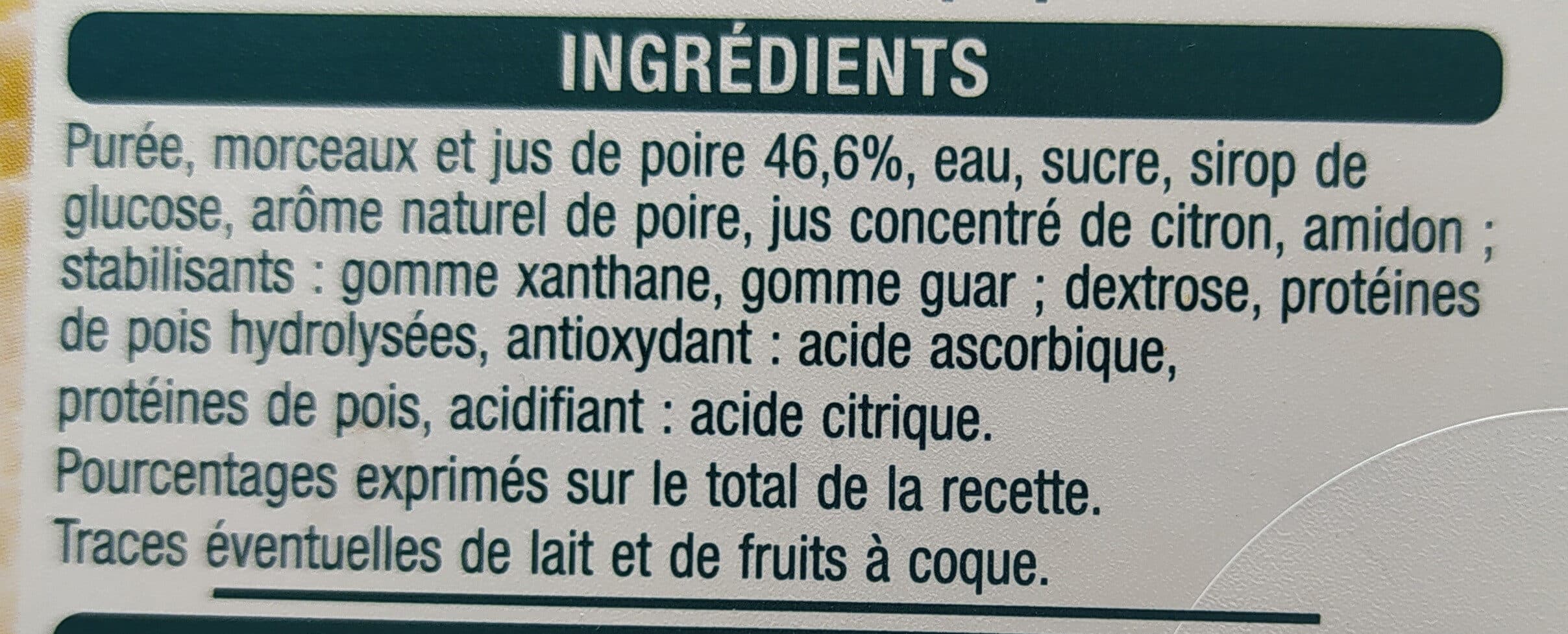 Auchan sorbet plein fruitPOIREavec morceaux packshot