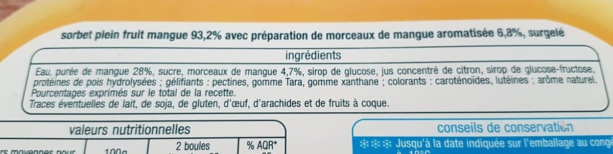 Auchan Plein fruit - Sorbet mangue - avec morceaux packshot